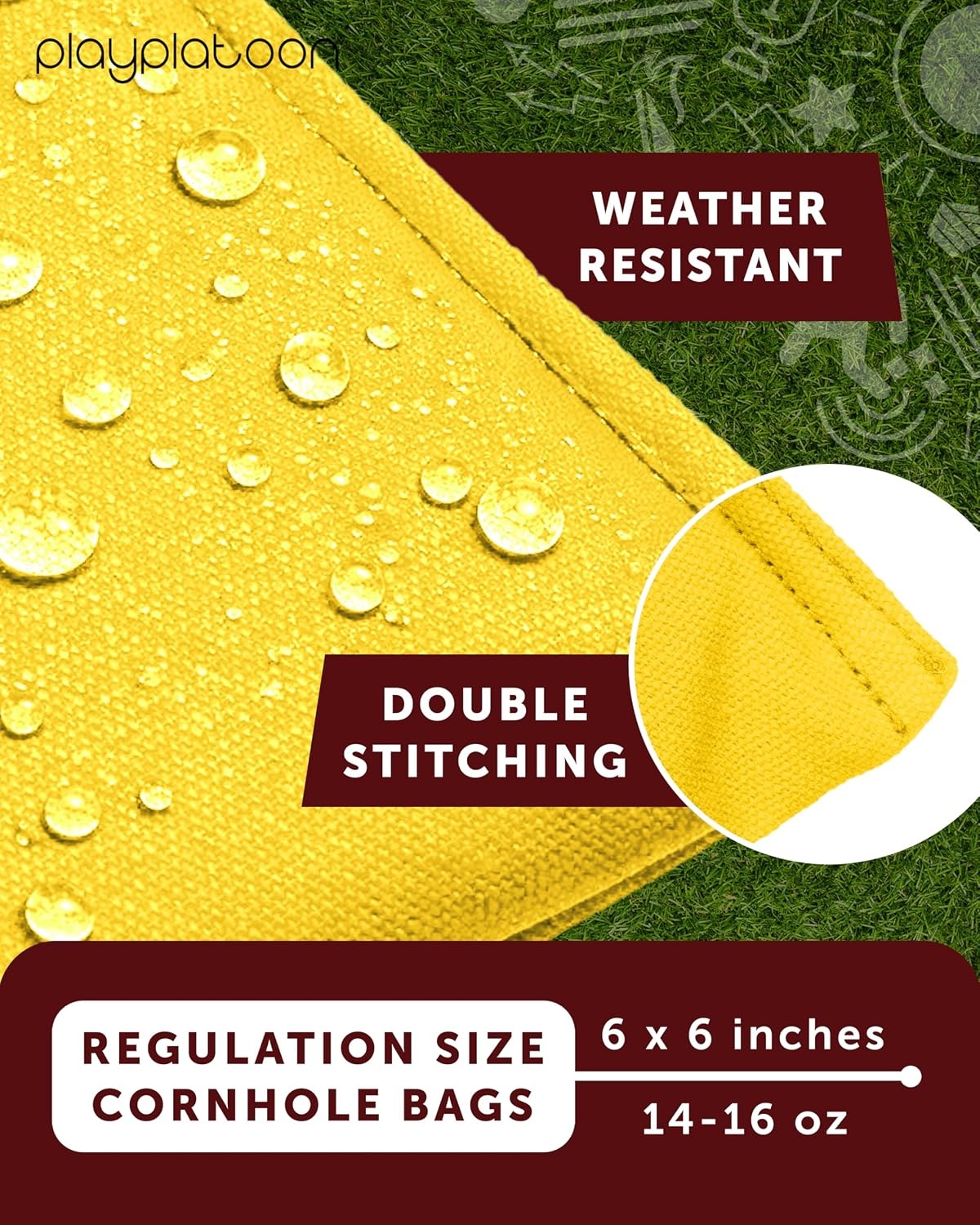 Play Platoon Premium Weather Resistant Duckcloth Cornhole Bags – Set of 8 Bean Bags for Corn Hole Game – Regulation Size & Weight(Black & Yellow)