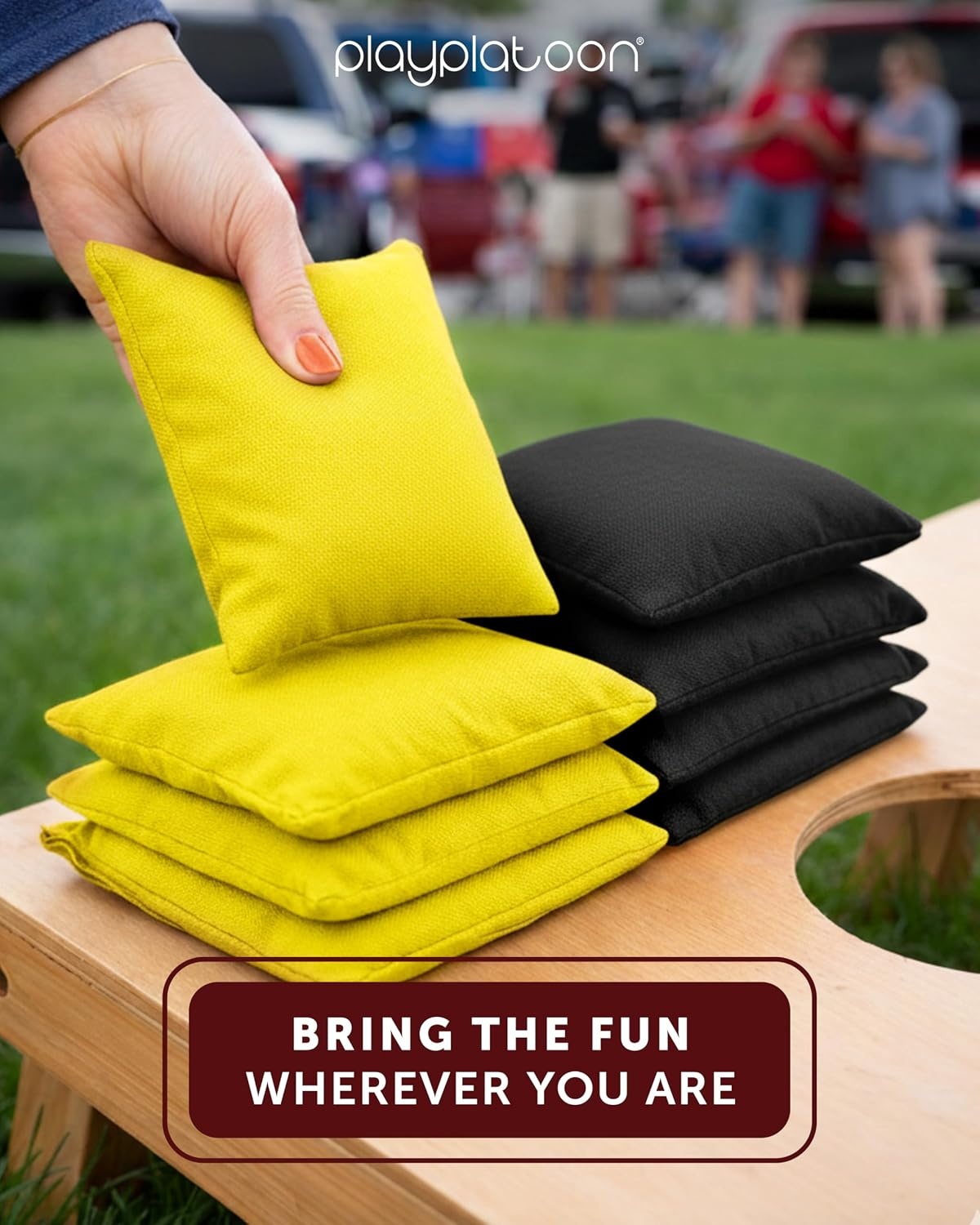 Play Platoon Premium Weather Resistant Duckcloth Cornhole Bags – Set of 8 Bean Bags for Corn Hole Game – Regulation Size & Weight(Black & Yellow) - view 2