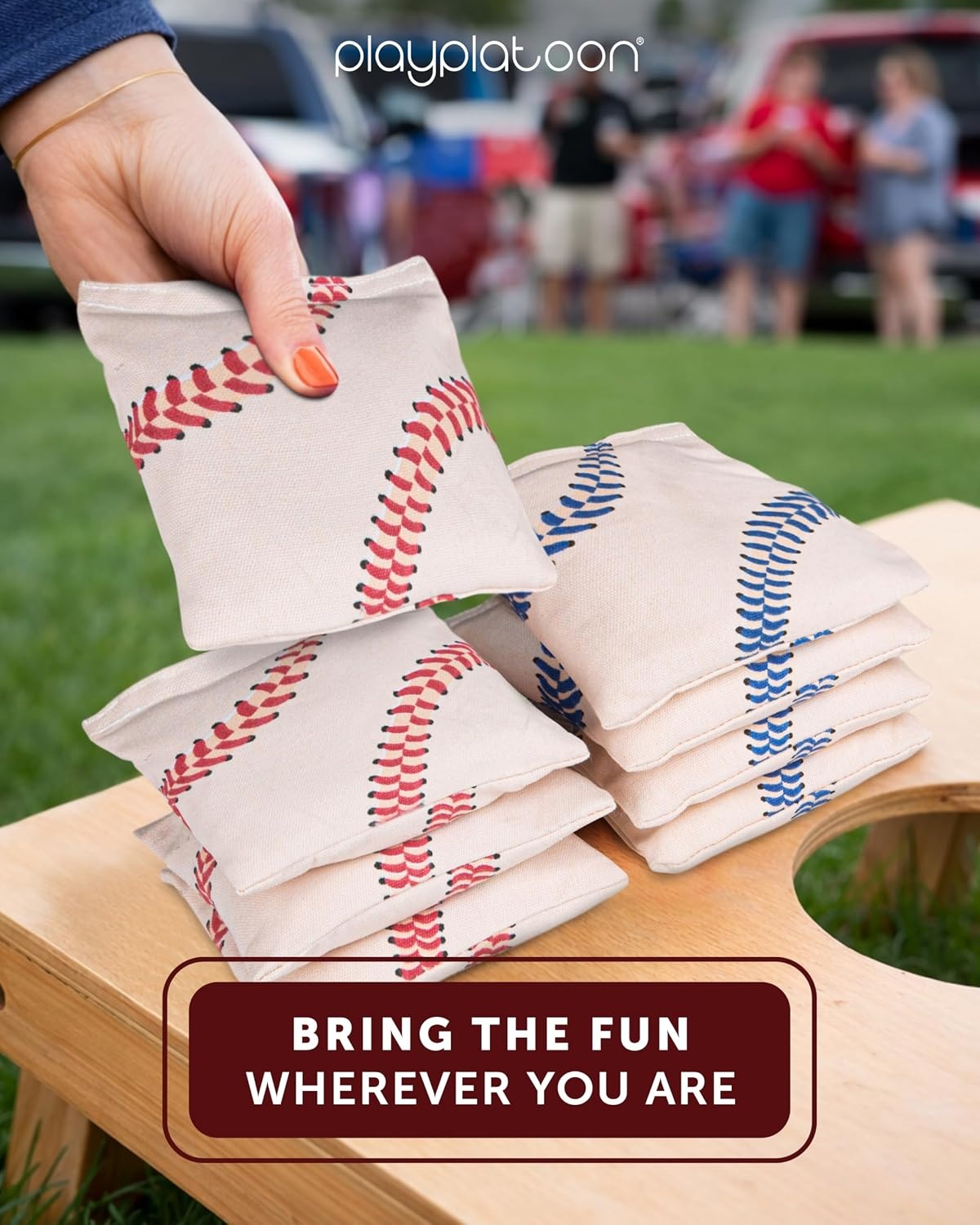 Play Platoon Premium Weather Resistant Duckcloth Cornhole Bags – Set of 8 Bean Bags for Corn Hole Game – Regulation Size & Weight(Sports – Baseball) - view 2
