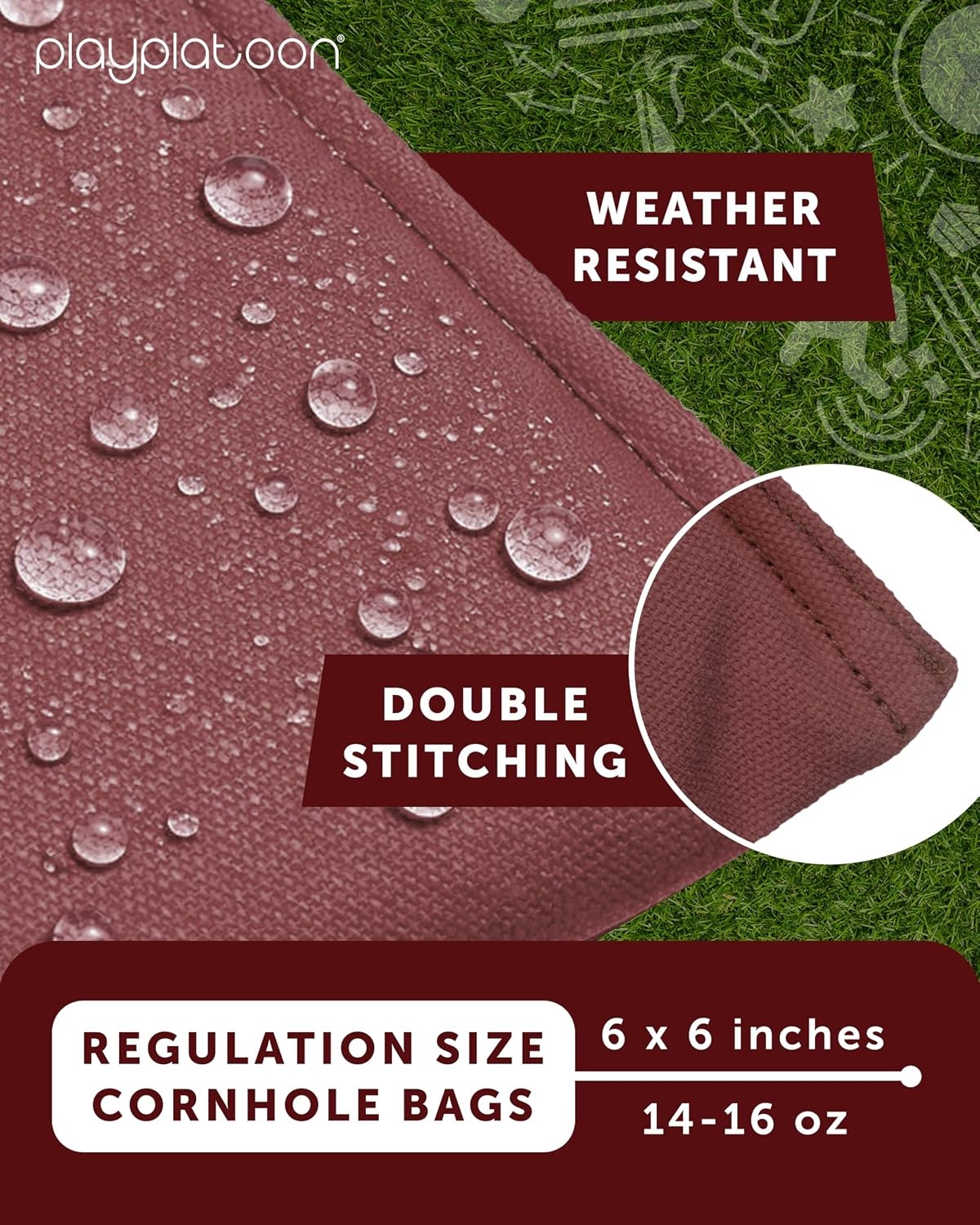 Play Platoon Premium Weather Resistant Duckcloth Cornhole Bags – Set of 8 Bean Bags for Corn Hole Game – Regulation Size & Weight(Navy Blue & Burgundy)