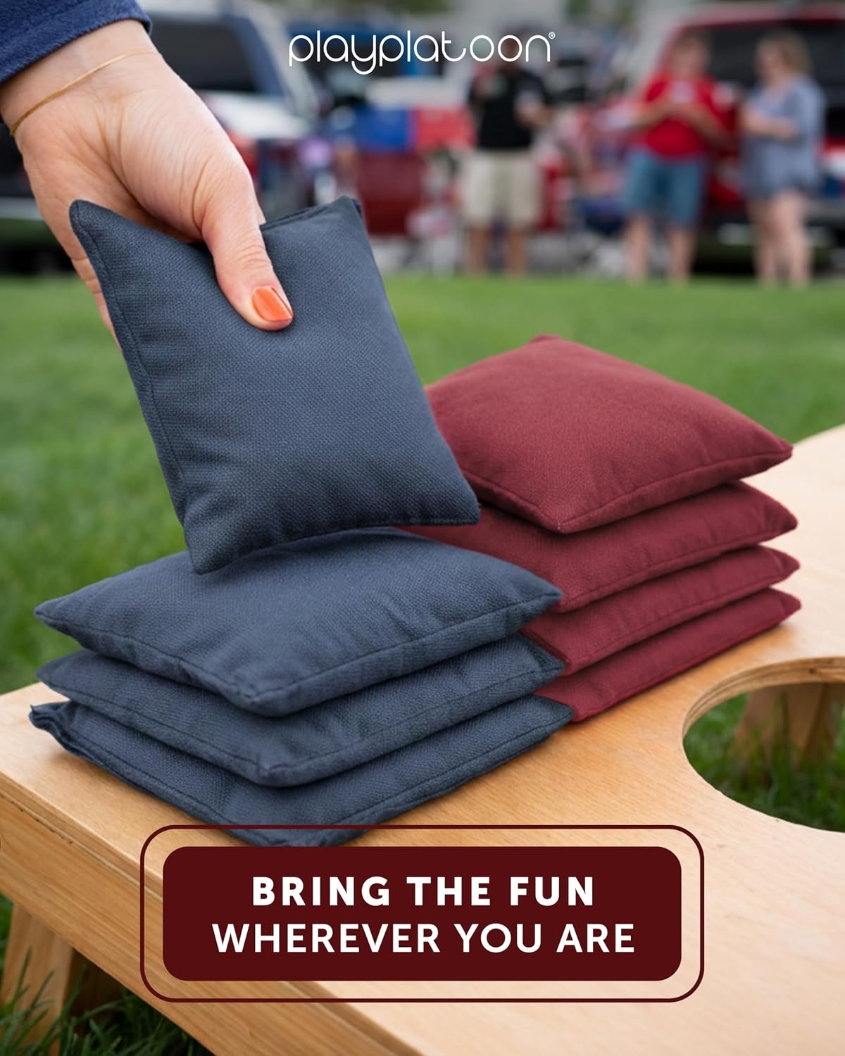 Play Platoon Premium Weather Resistant Duckcloth Cornhole Bags – Set of 8 Bean Bags for Corn Hole Game – Regulation Size & Weight(Navy Blue & Burgundy) - view 2