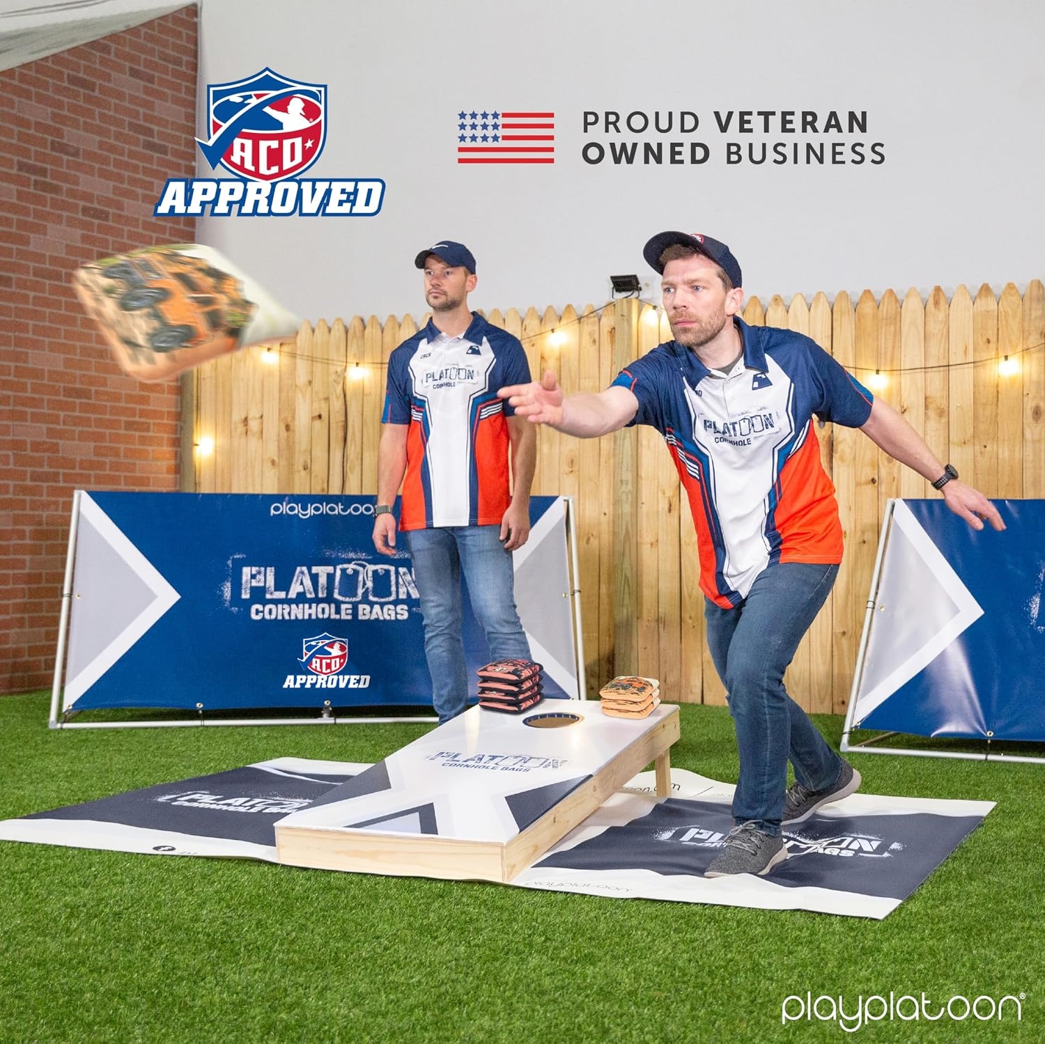 Play Platoon Cornhole Bags Set of 8 Regulation Professional Corn Hole Bean Bags ACO Approved, Competition Weight, Slick and Stick(Black/Orange Desert Bronco) - view 3