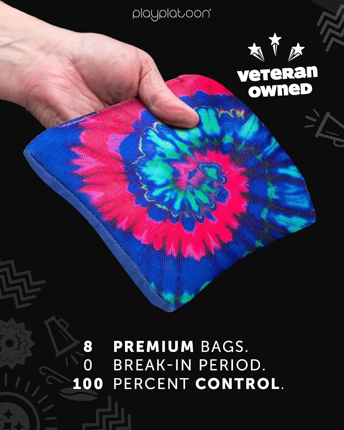 Play Platoon Pro Cornhole Bags Set of 8 – Professional Dual Sided Slick and Sticky Side Competition Corn Hole Bags – Tournament Series(Bright / Dark Tie Dye) - view 4