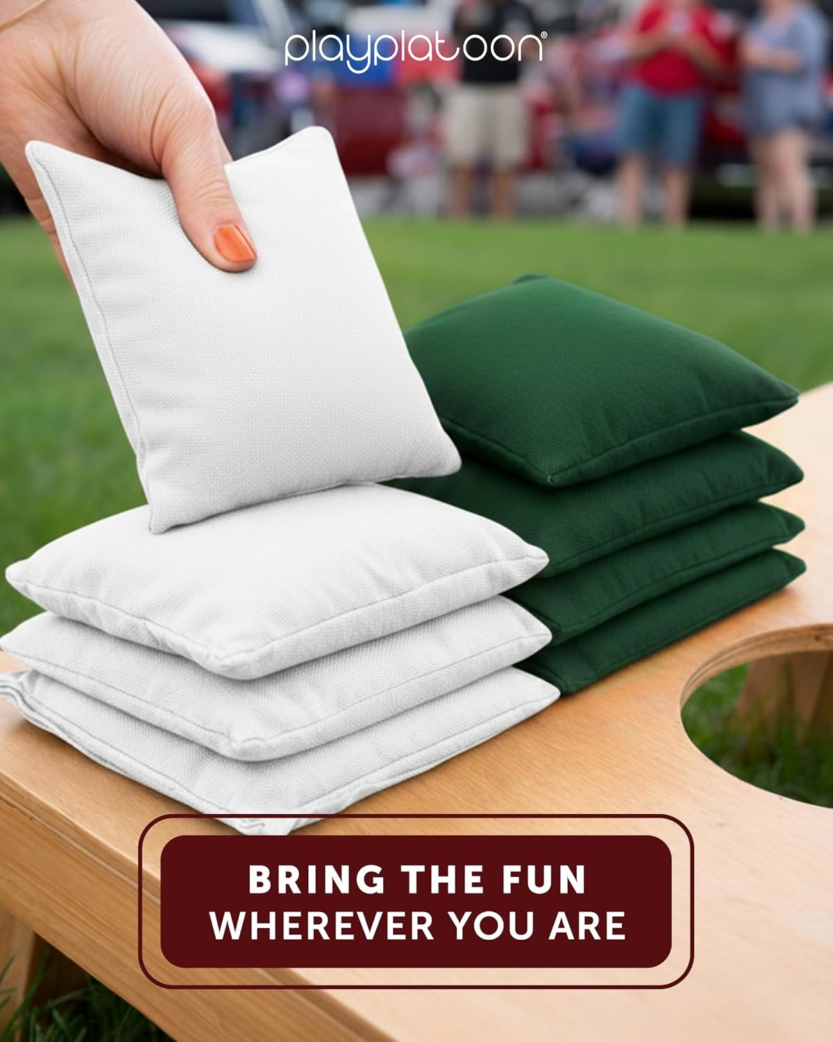 Play Platoon Premium Weather Resistant Duckcloth Cornhole Bags – Set of 8 Bean Bags for Corn Hole Game – Regulation Size & Weight(Hunter Green & White) - view 2