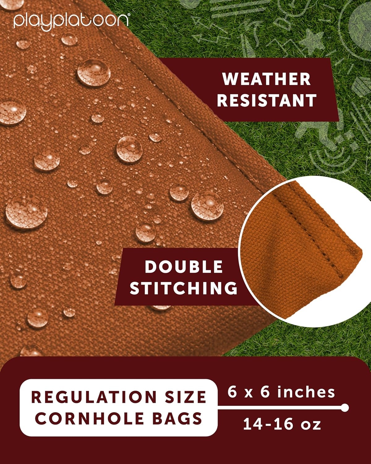 Play Platoon Premium Weather Resistant Duckcloth Cornhole Bags – Set of 8 Bean Bags for Corn Hole Game – Regulation Size & Weight(Burnt Orange & Black)