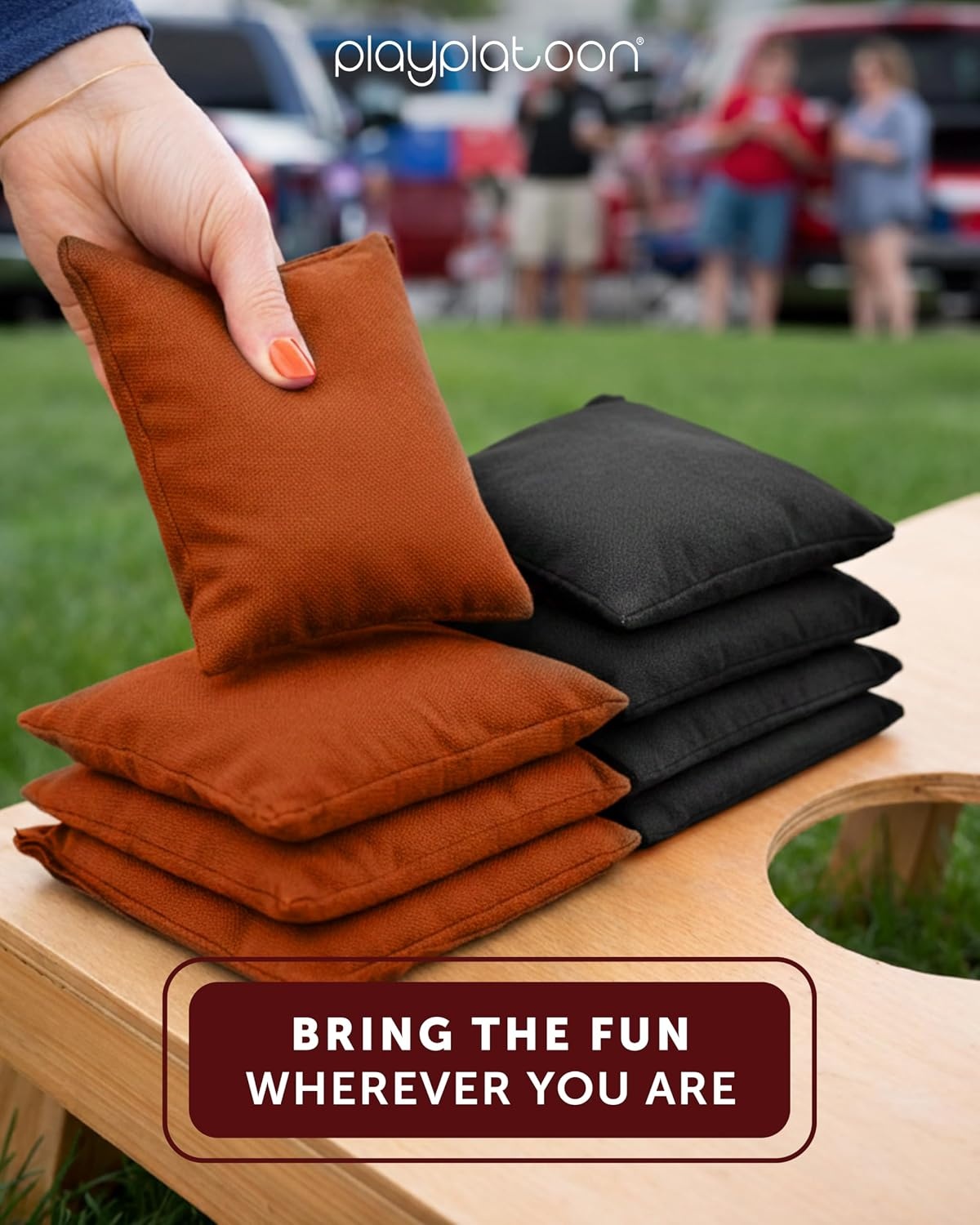 Play Platoon Premium Weather Resistant Duckcloth Cornhole Bags – Set of 8 Bean Bags for Corn Hole Game – Regulation Size & Weight(Burnt Orange & Black) - view 2