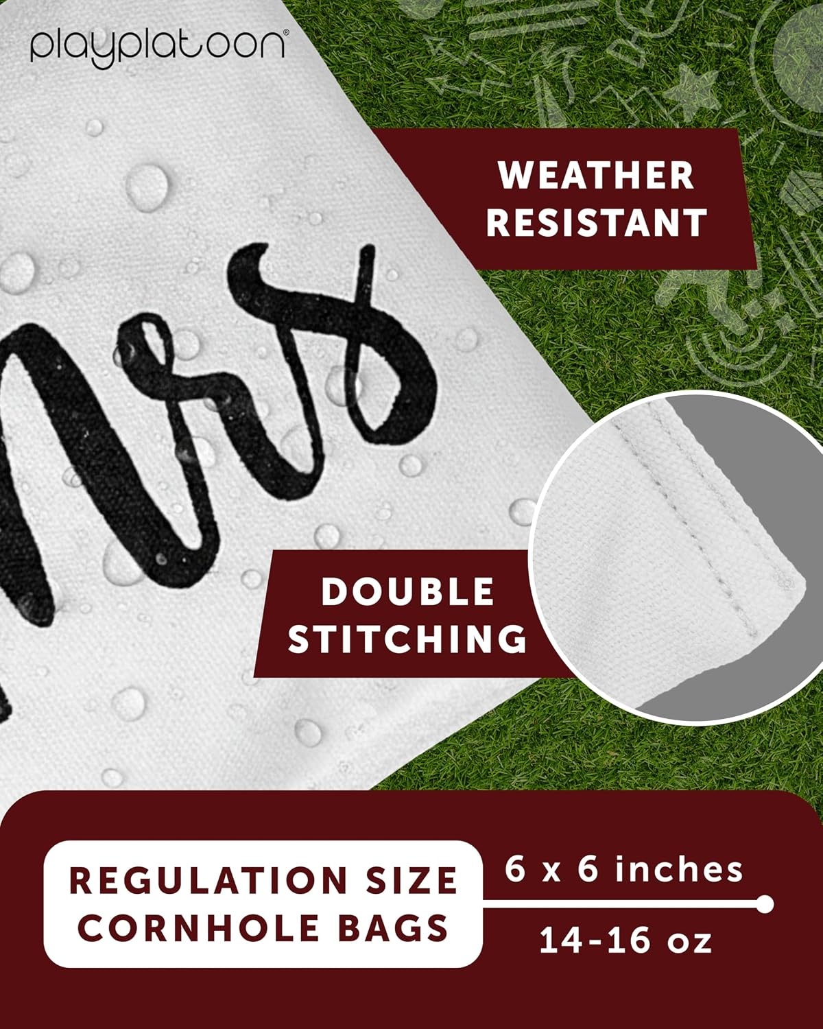 Weather Resistant Cornhole Bean Bags Set of 8 – Regulation Size & Weight -Wedding Theme Corn Hole Bags(Wedding – Mr & Mrs)