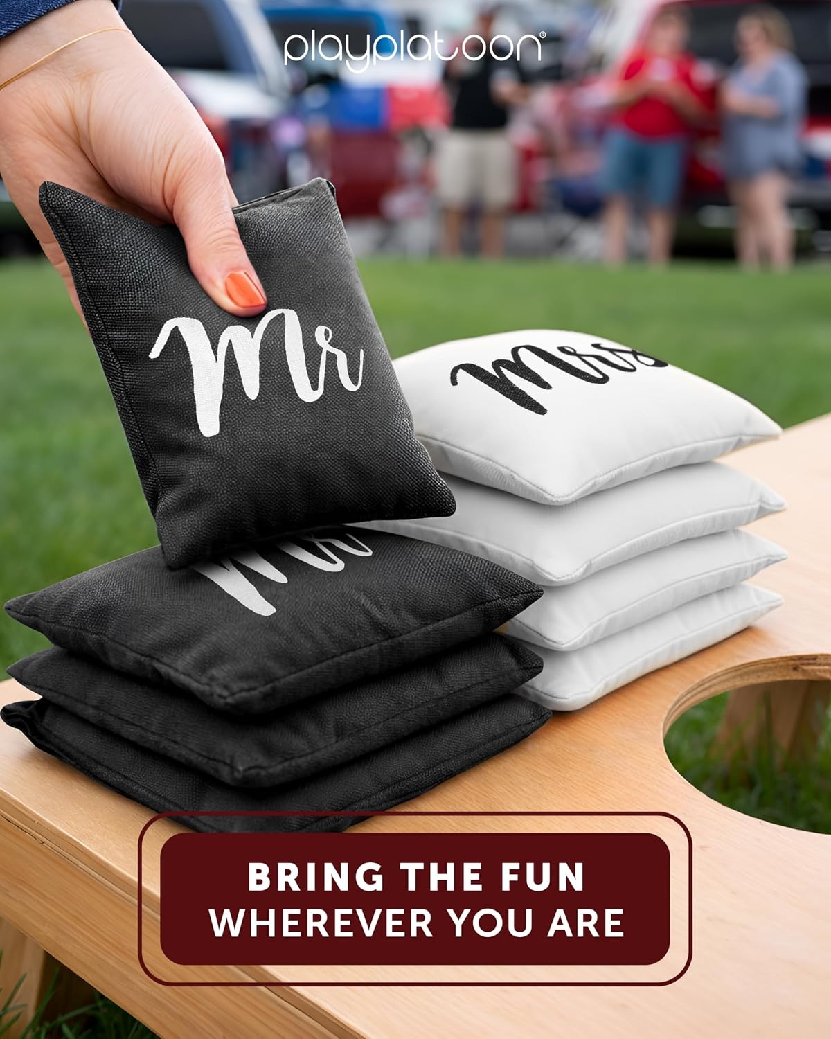 Weather Resistant Cornhole Bean Bags Set of 8 – Regulation Size & Weight -Wedding Theme Corn Hole Bags(Wedding – Mr & Mrs) - view 2
