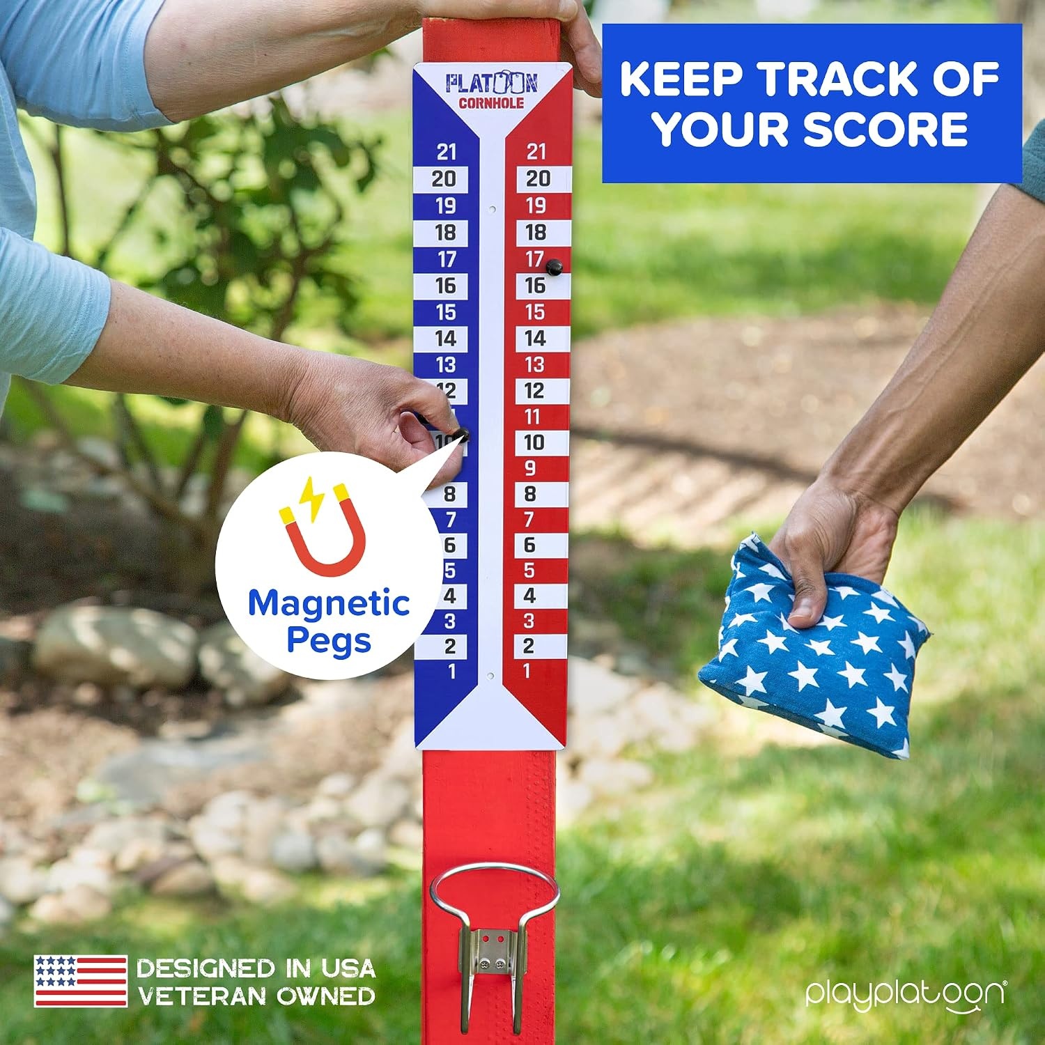 Play Platoon Cornhole Scoreboard Vertical Score Keeper Board & Accessories 4 Magnets, 4 Clothes Pin, PVC Tower Stand & Carry Bag Holder for Professional Corn Hole Bag Tournament(Scoreboard – 2 Pack)