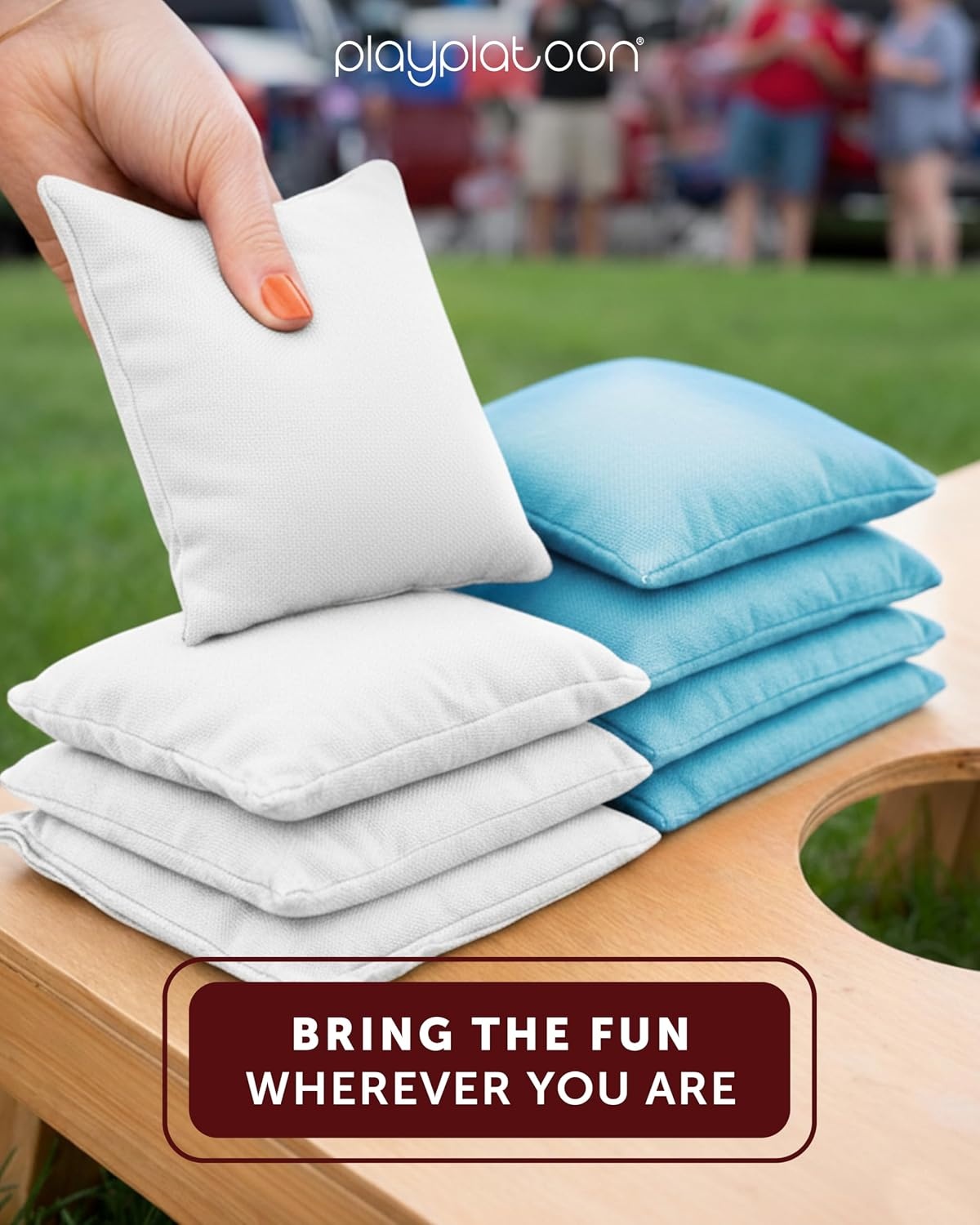 Play Platoon Premium Weather Resistant Duckcloth Cornhole Bags – Set of 8 Bean Bags for Corn Hole Game – Regulation Size & Weight(Sky Blue & White) - view 2