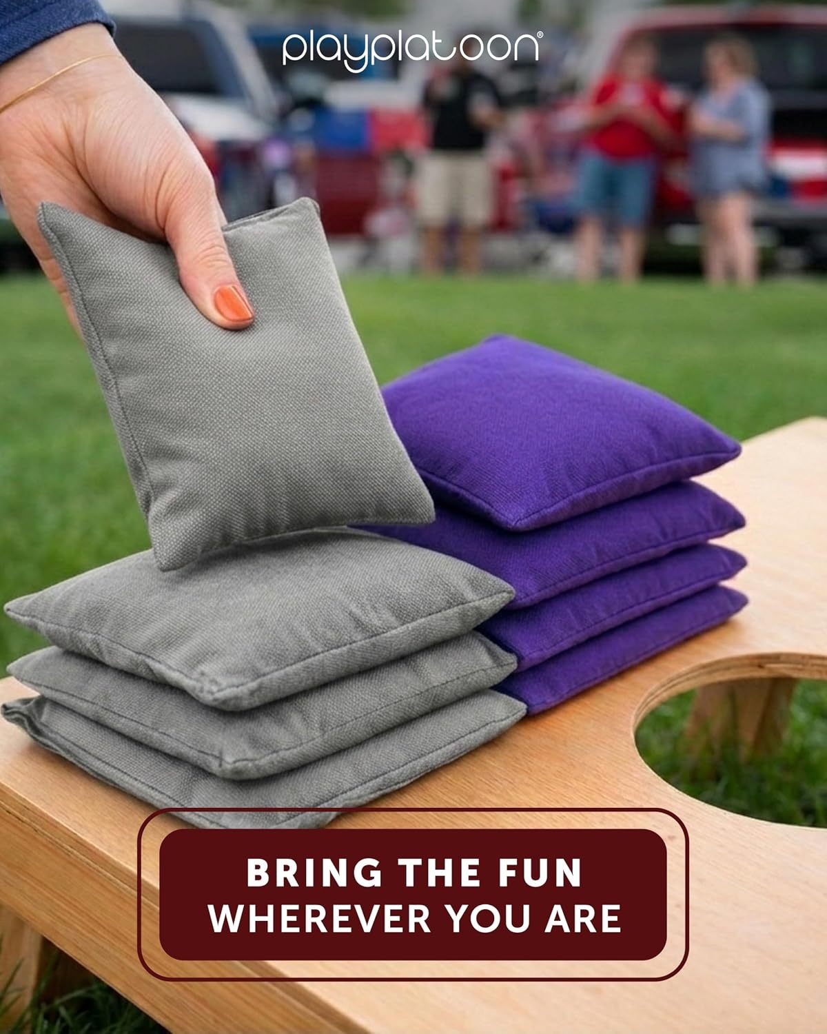 Play Platoon Premium Weather Resistant Duckcloth Cornhole Bags – Set of 8 Bean Bags for Corn Hole Game – Regulation Size & Weight(Purple & Gray) - view 2