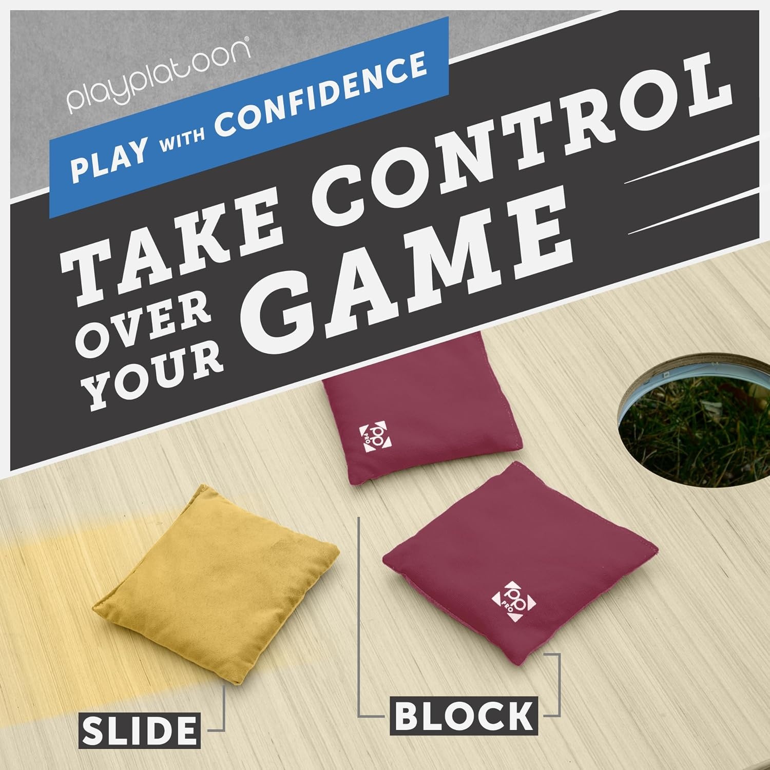 Play Platoon Professional Cornhole Bags – Set of 8 Regulation All Weather Two Sided Improved Bean Bags for Pro Corn Hole Game – 4 Burgundy & 4 Gold - view 6