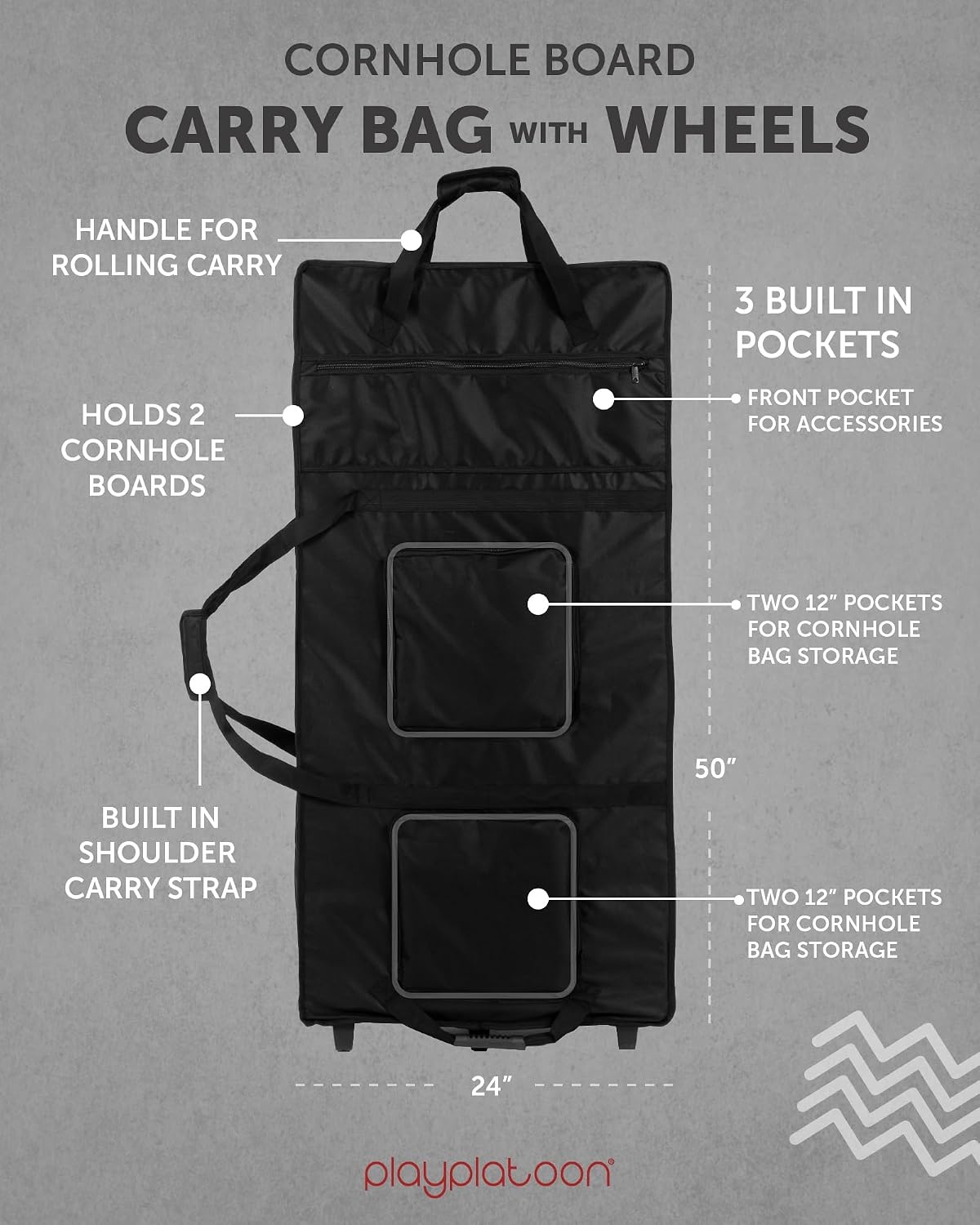 Play Platoon Cornhole Board Carrying Case with Wheels – Regulation Rolling Carry Bag for Two 4′ x 2′ Corn Hole Boards, Set of 8 Bags & Accessories Storage Pocket - view 2