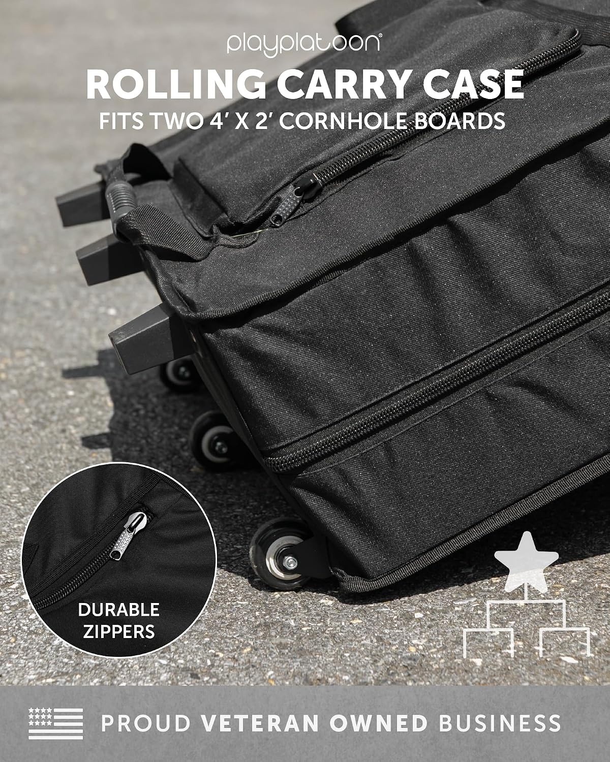 Play Platoon Cornhole Board Carrying Case with Wheels – Regulation Rolling Carry Bag for Two 4′ x 2′ Corn Hole Boards, Set of 8 Bags & Accessories Storage Pocket - view 4