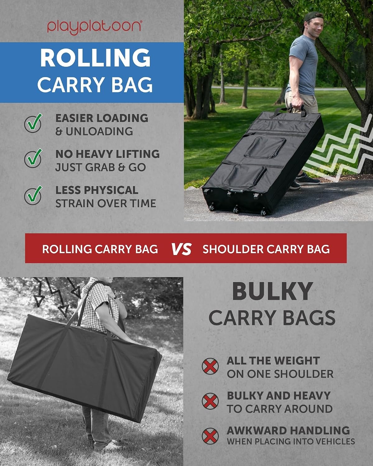 Play Platoon Cornhole Board Carrying Case with Wheels – Regulation Rolling Carry Bag for Two 4′ x 2′ Corn Hole Boards, Set of 8 Bags & Accessories Storage Pocket - view 5