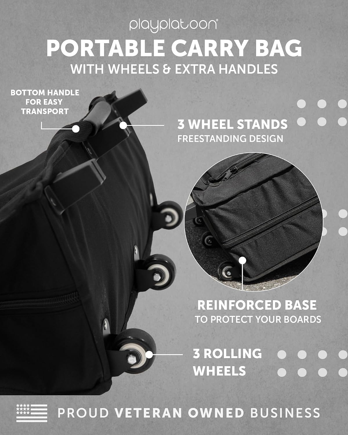 Play Platoon Cornhole Board Carrying Case with Wheels – Regulation Rolling Carry Bag for Two 4′ x 2′ Corn Hole Boards, Set of 8 Bags & Accessories Storage Pocket - view 6