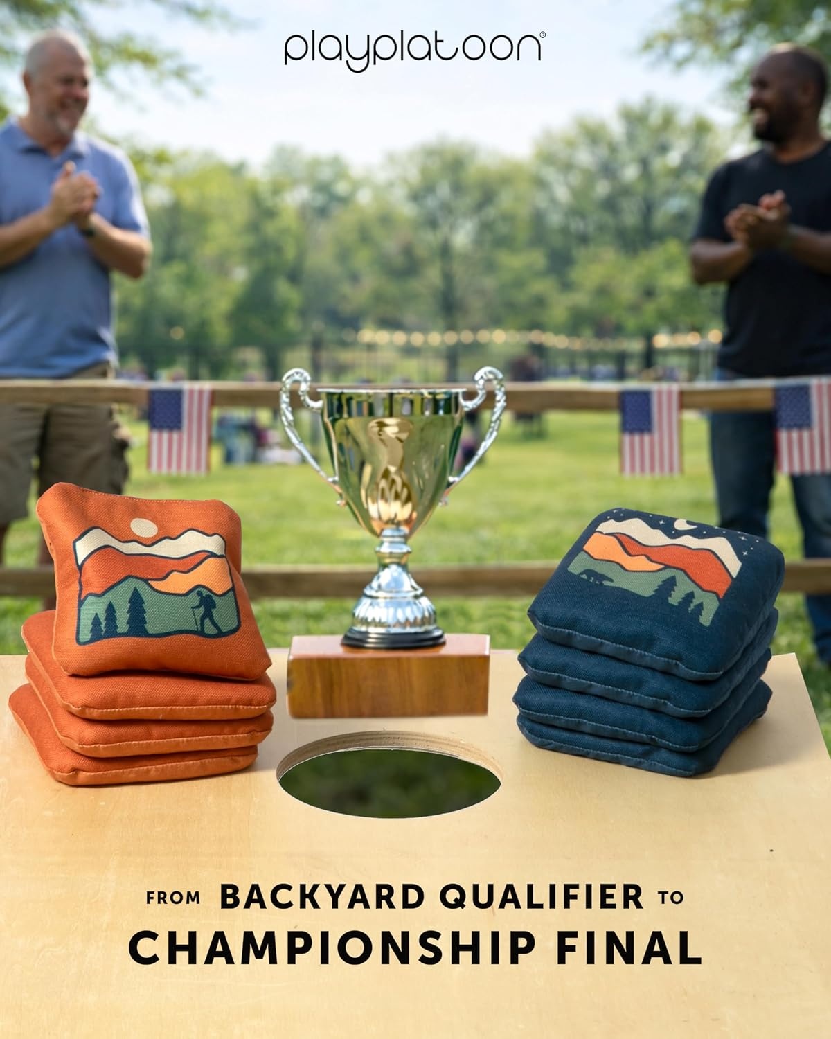 Play Platoon Pro Cornhole Bags Set of 8 – Professional Dual Sided Slick and Sticky Side Competition Corn Hole Bags – Tournament Series(Blue/Orange Bear & Hiker) - view 4