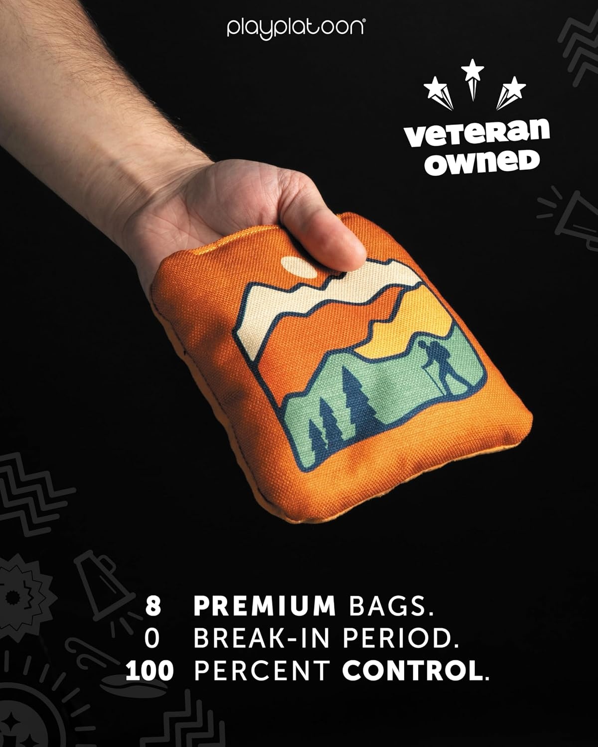 Play Platoon Pro Cornhole Bags Set of 8 – Professional Dual Sided Slick and Sticky Side Competition Corn Hole Bags – Tournament Series(Blue/Orange Bear & Hiker) - view 5