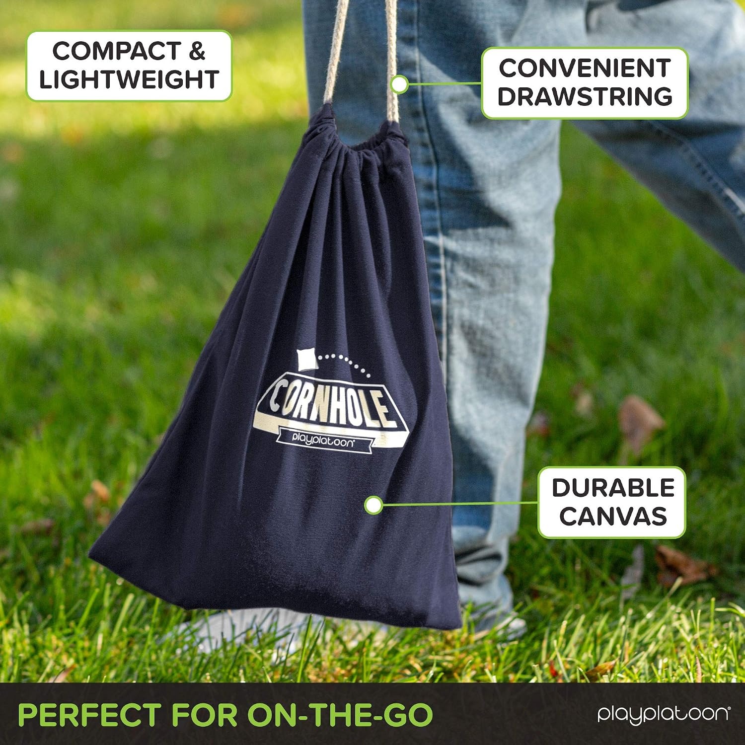 Play Platoon Cornhole Bag Holder – Tote Bag for Carrying Corn Hole Bean Bags(8  Navy String) - view 3