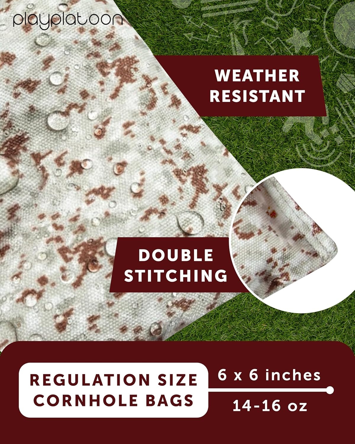 Play Platoon Cornhole Bags Weather Resistant- Set of 8 Regulation Bean Bags for Tossing- Official Professional Size & Weight Corn Hole Bags Two Color All Weather Cornhole Beans Bag Set with Tote Bag(Camouflage)