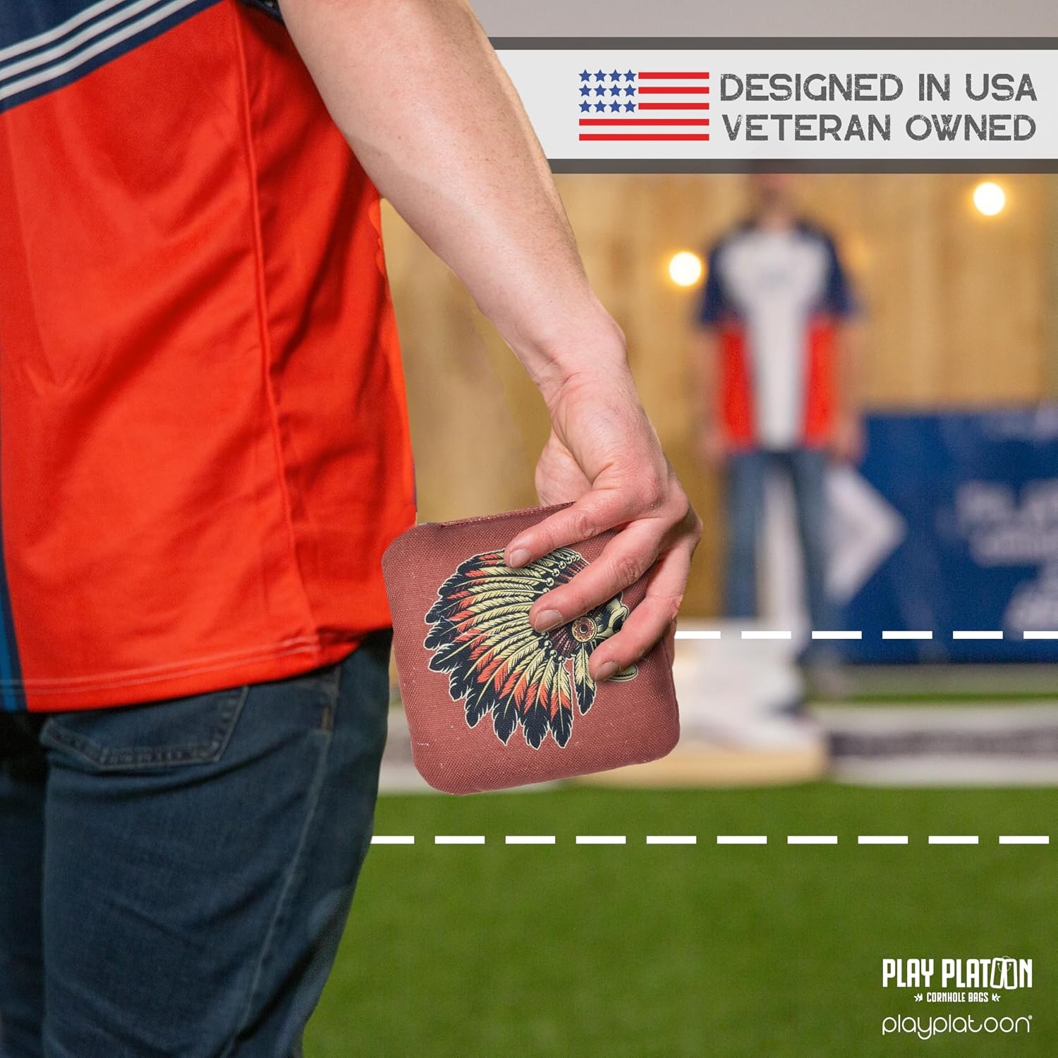 Play Platoon Competition Series Cornhole Bags Set of 8 Regulation Professional Weight Double Sided Slick and Stick with Rubber Sticky Dot Slow Side for Pro Corn Hole Bean Bag Toss Game-Designed in USA(Red/Black Chief & Outlaw) - view 6