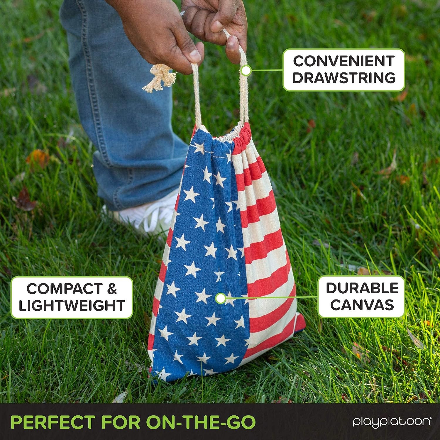 Play Platoon Cornhole Bag Holder – Tote Bag for Carrying Corn Hole Bean Bags(8  Flag String) - view 3