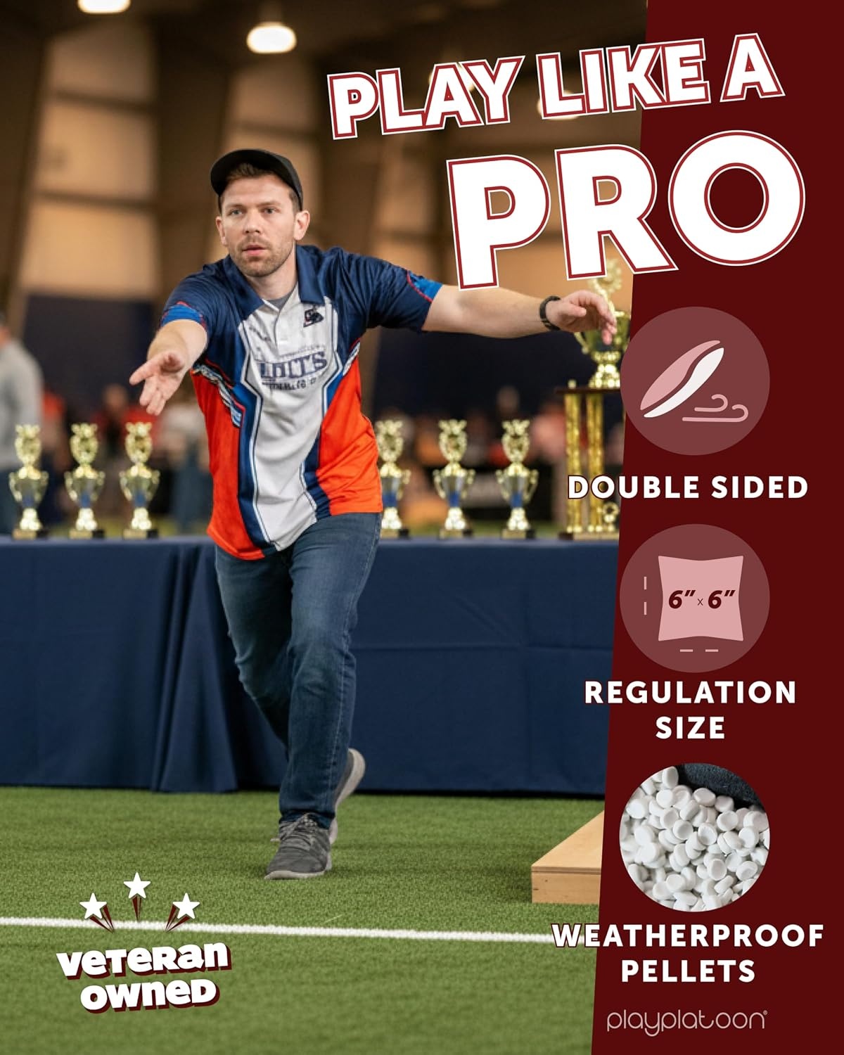 Play Platoon Pro Cornhole Bags Set of 8 – Professional Dual Sided Slick and Sticky Side Competition Corn Hole Bags – Tournament Series(Blue/Red America Eagle) - view 2