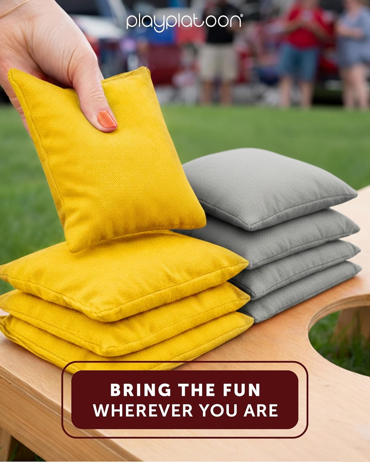 Play Platoon Premium Weather Resistant Duckcloth Cornhole Bags – Set of 8 Bean Bags for Corn Hole Game – Regulation Size & Weight(Yellow & Gray) - view 2
