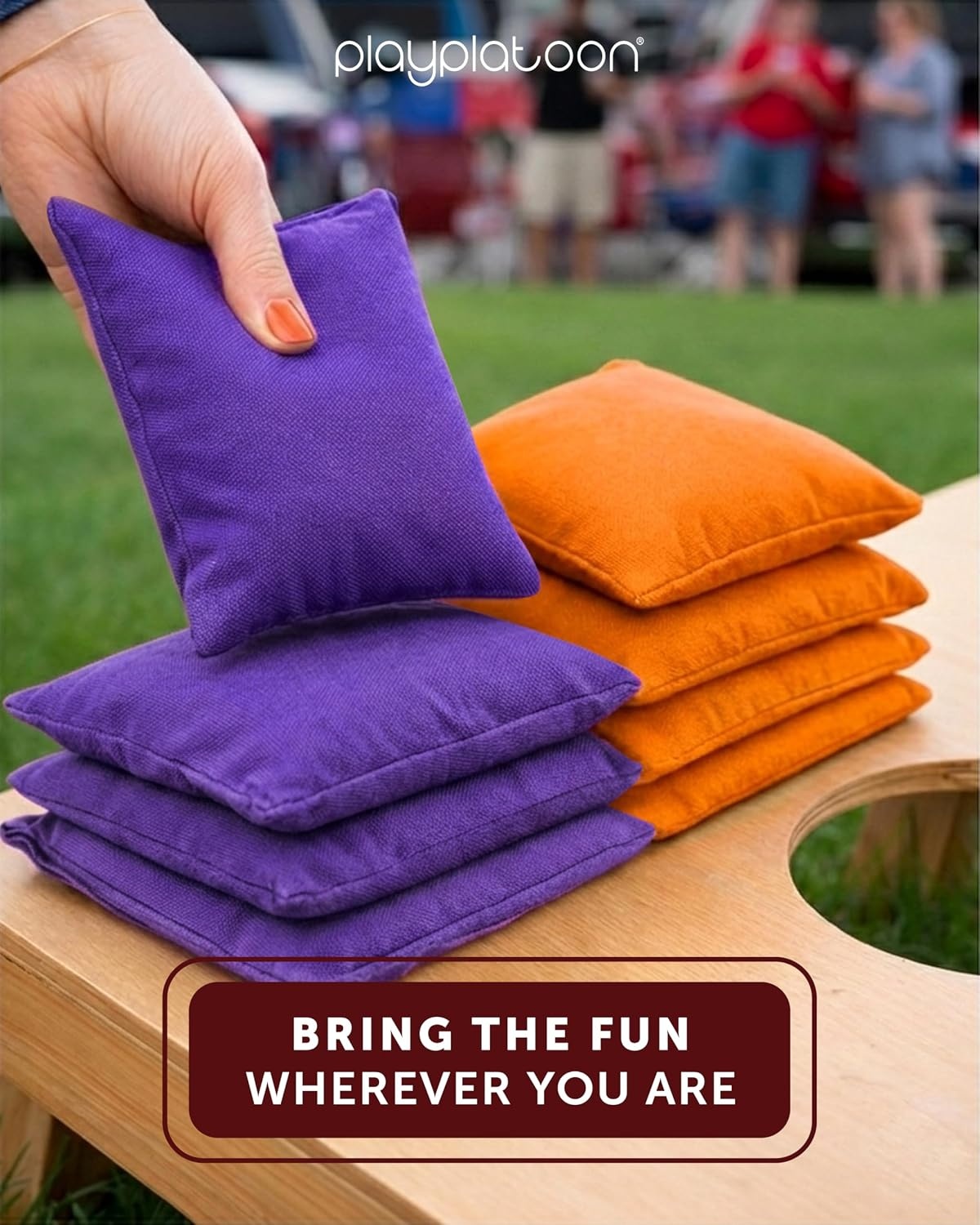 Play Platoon Premium Weather Resistant Duckcloth Cornhole Bags – Set of 8 Bean Bags for Corn Hole Game – Regulation Size & Weight(Orange & Purple) - view 2