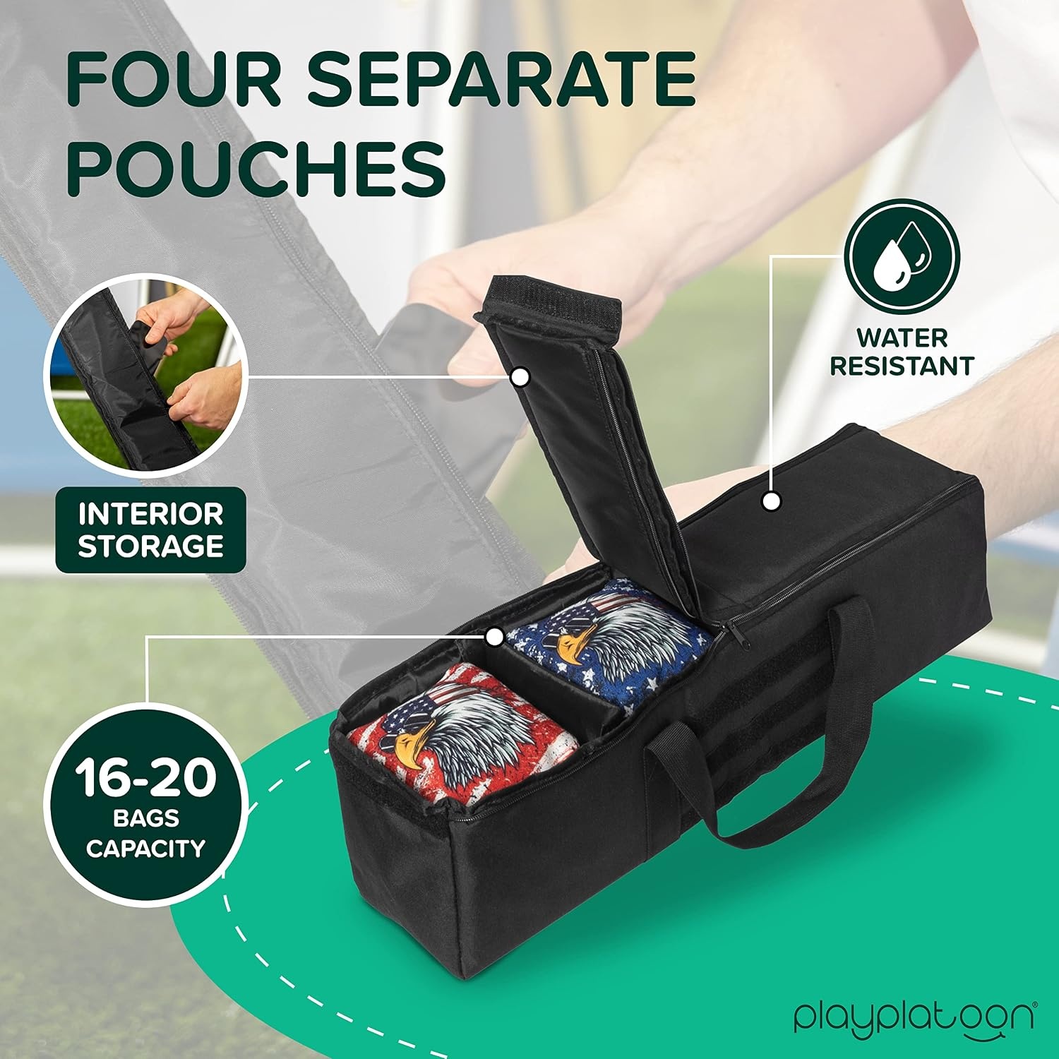 Play Platoon Cornhole Bag Carrying Bag, with 4 Separation Pouches, Black(Duffel) - view 2