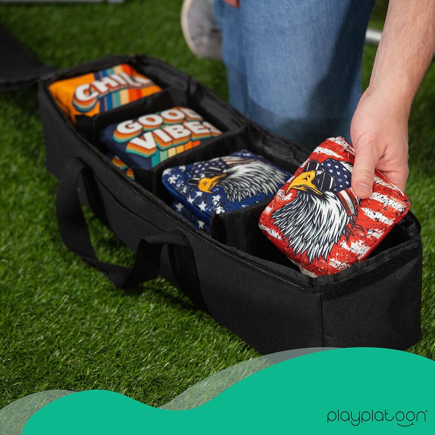 Play Platoon Cornhole Bag Carrying Bag, with 4 Separation Pouches, Black(Duffel) - view 6