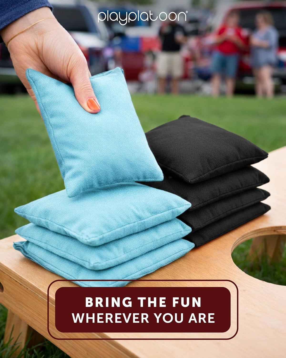 Play Platoon Premium Weather Resistant Duckcloth Cornhole Bags – Set of 8 Bean Bags for Corn Hole Game – Regulation Size & Weight(Sky Blue & Black) - view 2