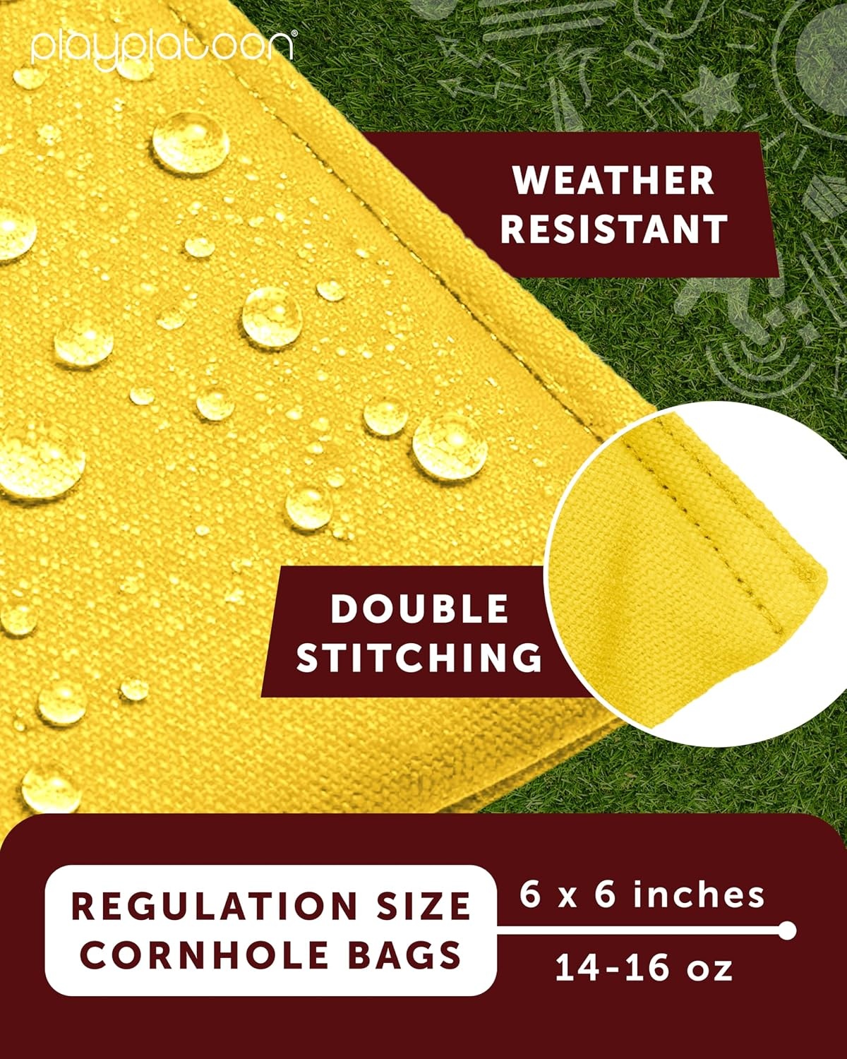 Play Platoon Premium Weather Resistant Duckcloth Cornhole Bags – Set of 8 Bean Bags for Corn Hole Game – Regulation Size & Weight(Yellow & Burgundy)