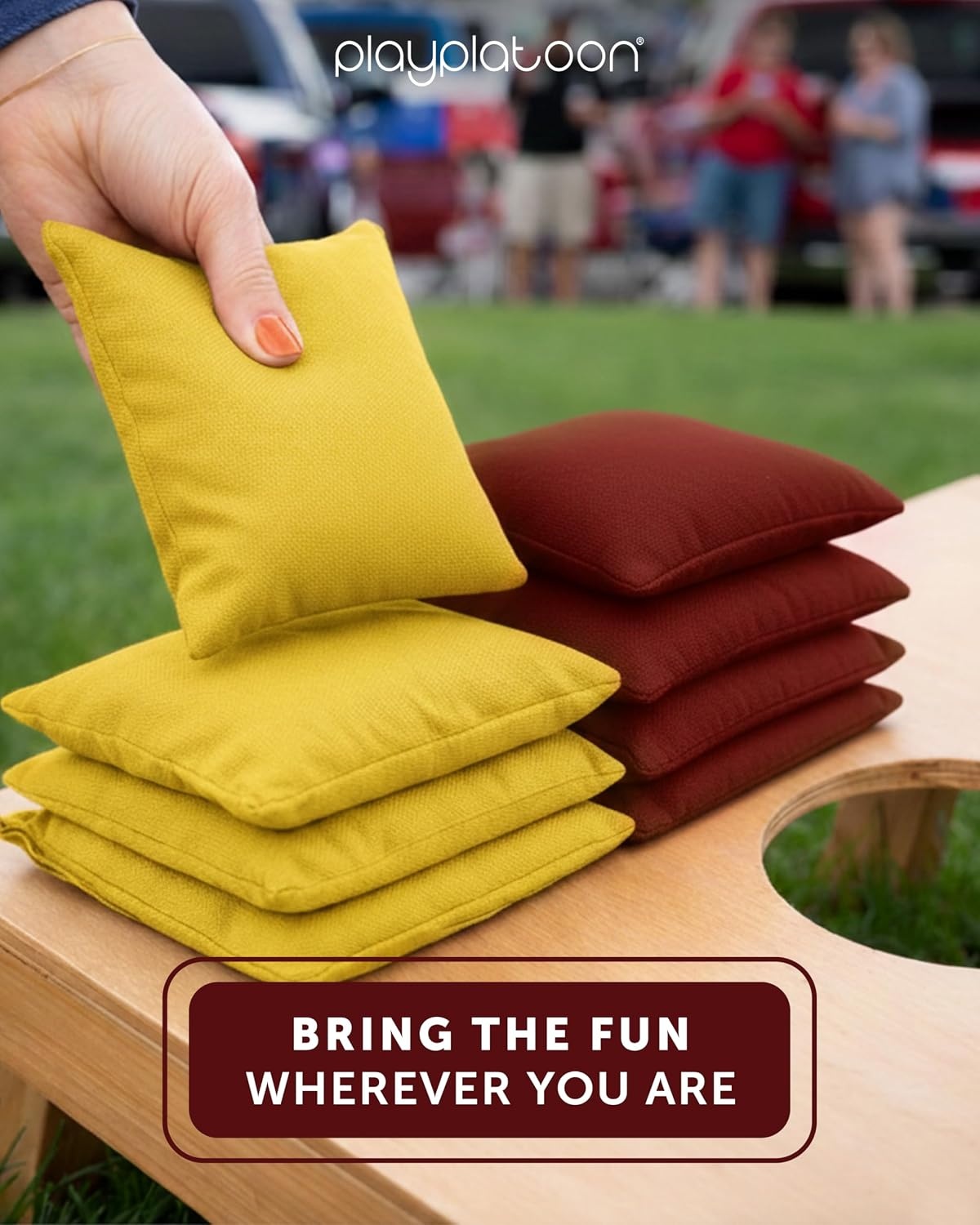 Play Platoon Premium Weather Resistant Duckcloth Cornhole Bags – Set of 8 Bean Bags for Corn Hole Game – Regulation Size & Weight(Yellow & Burgundy) - view 2