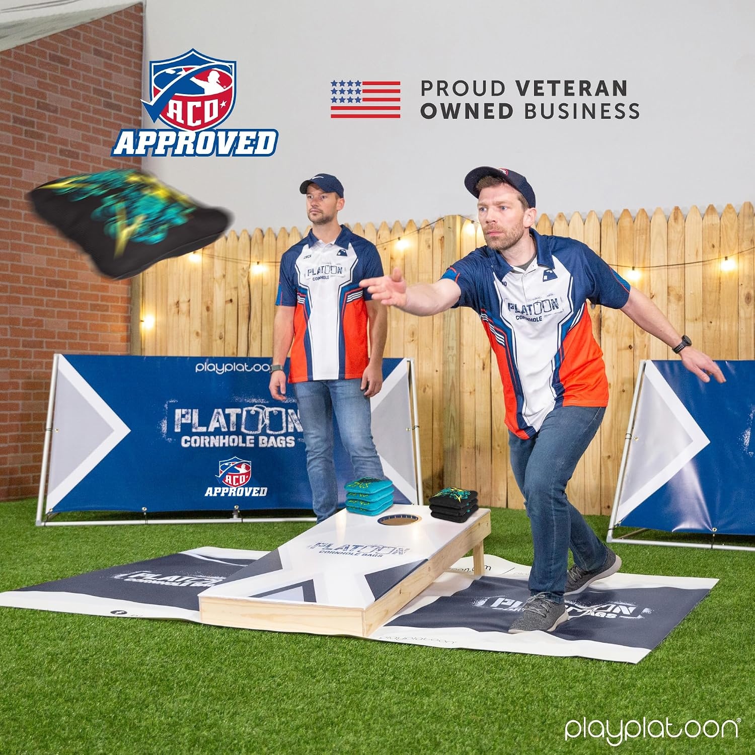 Play Platoon Cornhole Bags Set of 8 Regulation Professional Corn Hole Bean Bags ACO Approved, Competition Weight, Slick and Stick(Black/Teal Zeus) - view 3