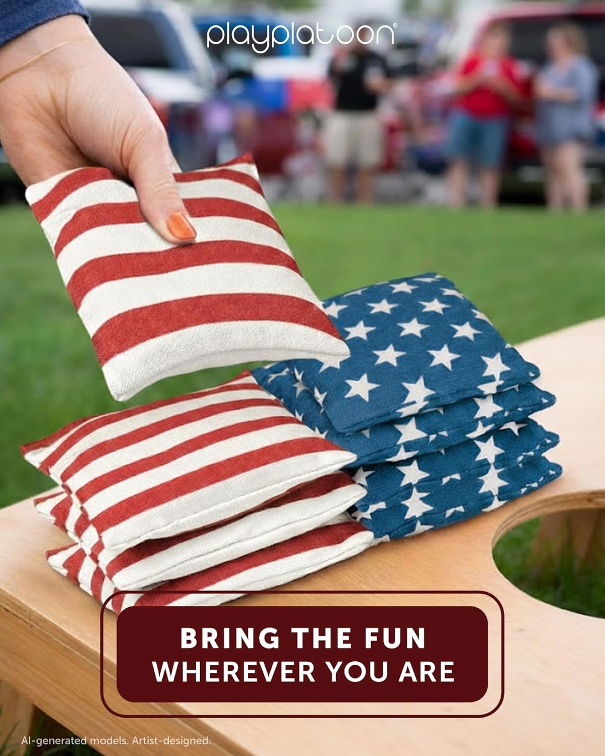 Play Platoon Premium Weather Resistant Duckcloth Cornhole Bags – Set of 8 Bean Bags for Corn Hole Game – Regulation Size & Weight(American Flag – Bright)