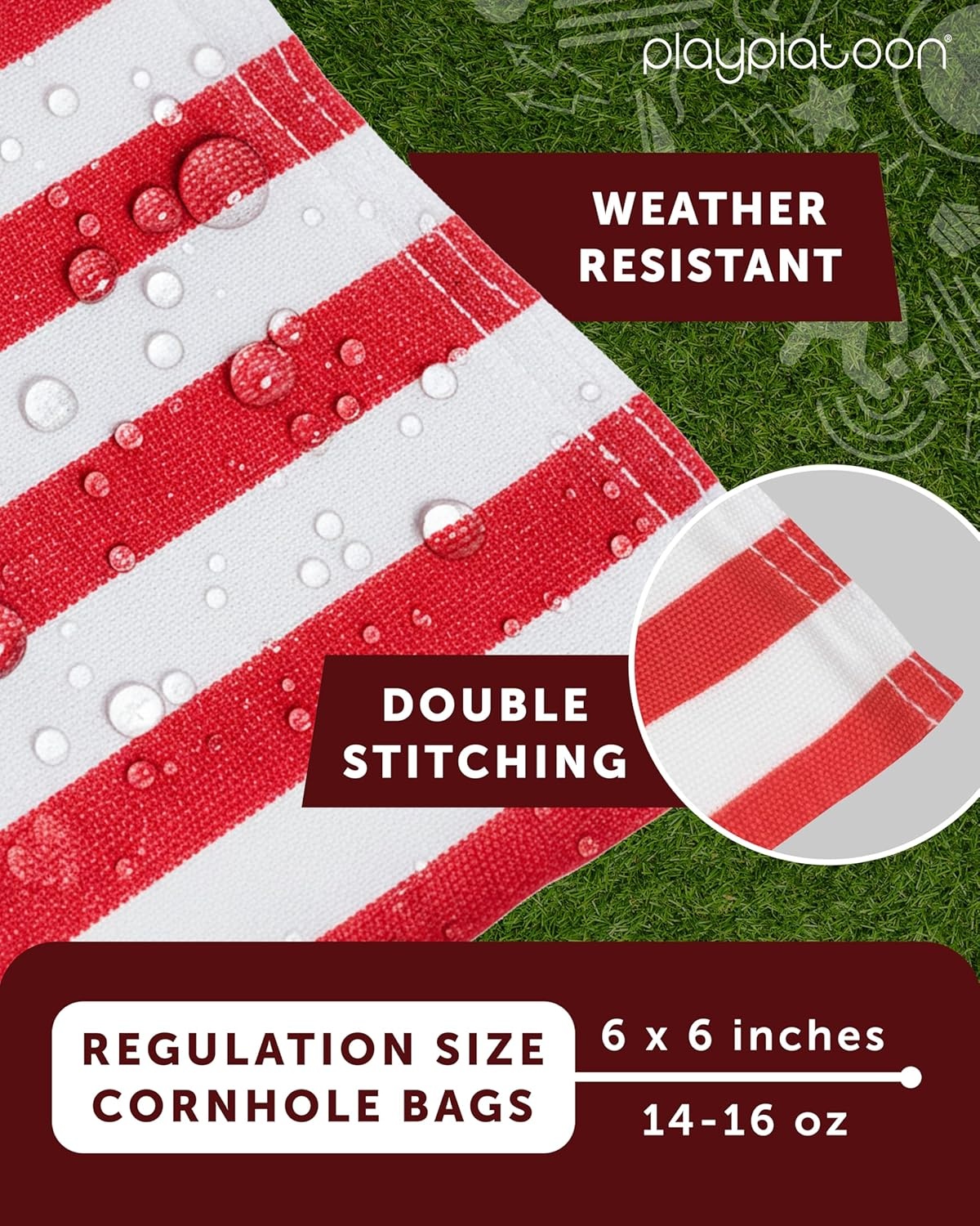 Play Platoon Premium Weather Resistant Duckcloth Cornhole Bags – Set of 8 Bean Bags for Corn Hole Game – Regulation Size & Weight(American Flag – Bright) - view 2