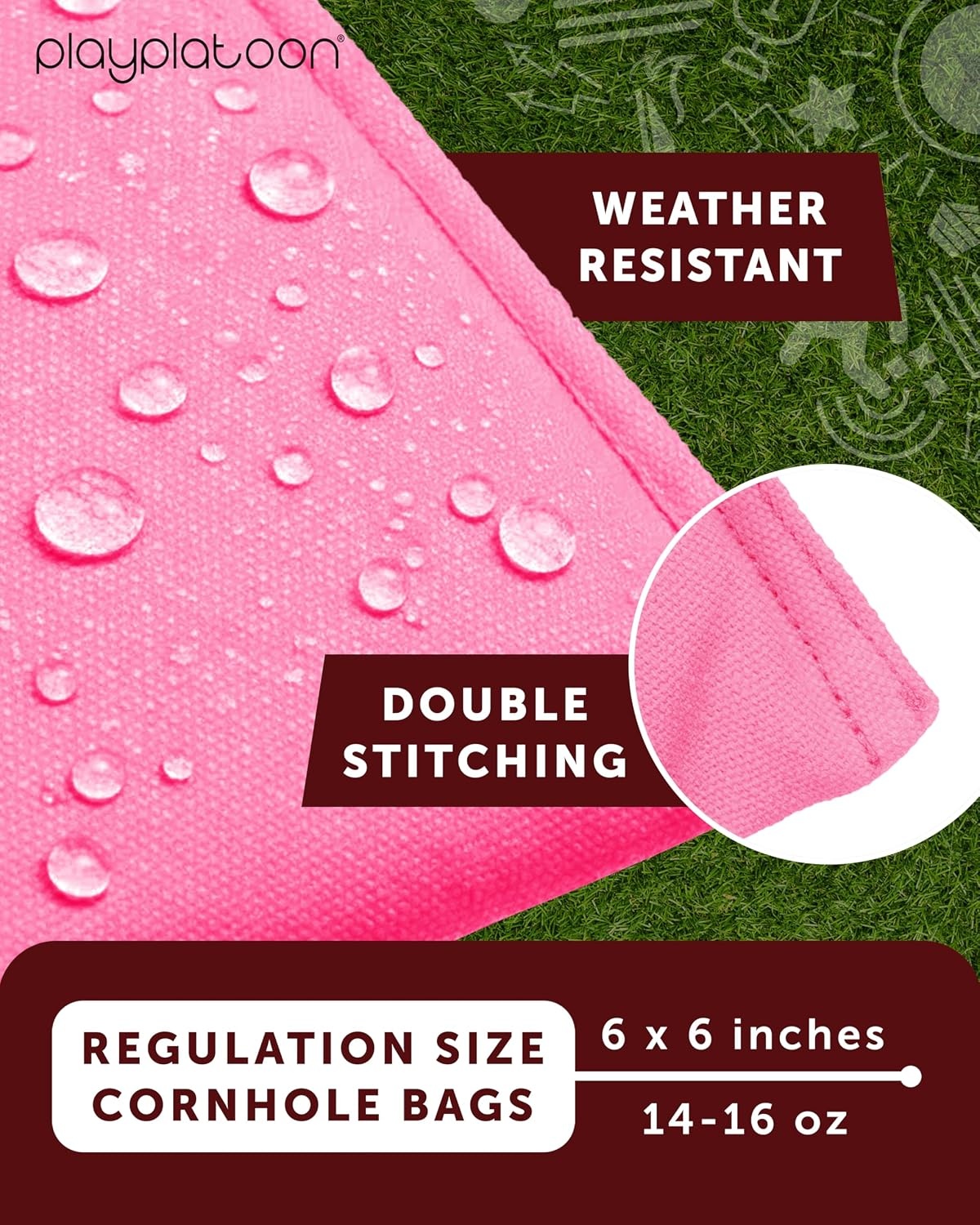Play Platoon Premium Weather Resistant Duckcloth Cornhole Bags – Set of 8 Bean Bags for Corn Hole Game – Regulation Size & Weight(Pink & Black)