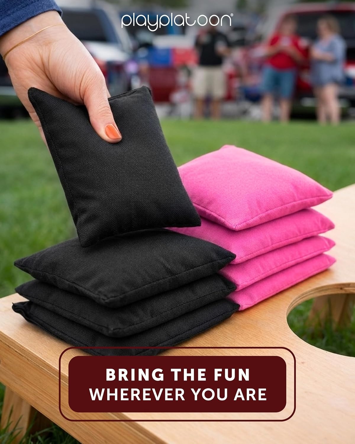 Play Platoon Premium Weather Resistant Duckcloth Cornhole Bags – Set of 8 Bean Bags for Corn Hole Game – Regulation Size & Weight(Pink & Black) - view 2