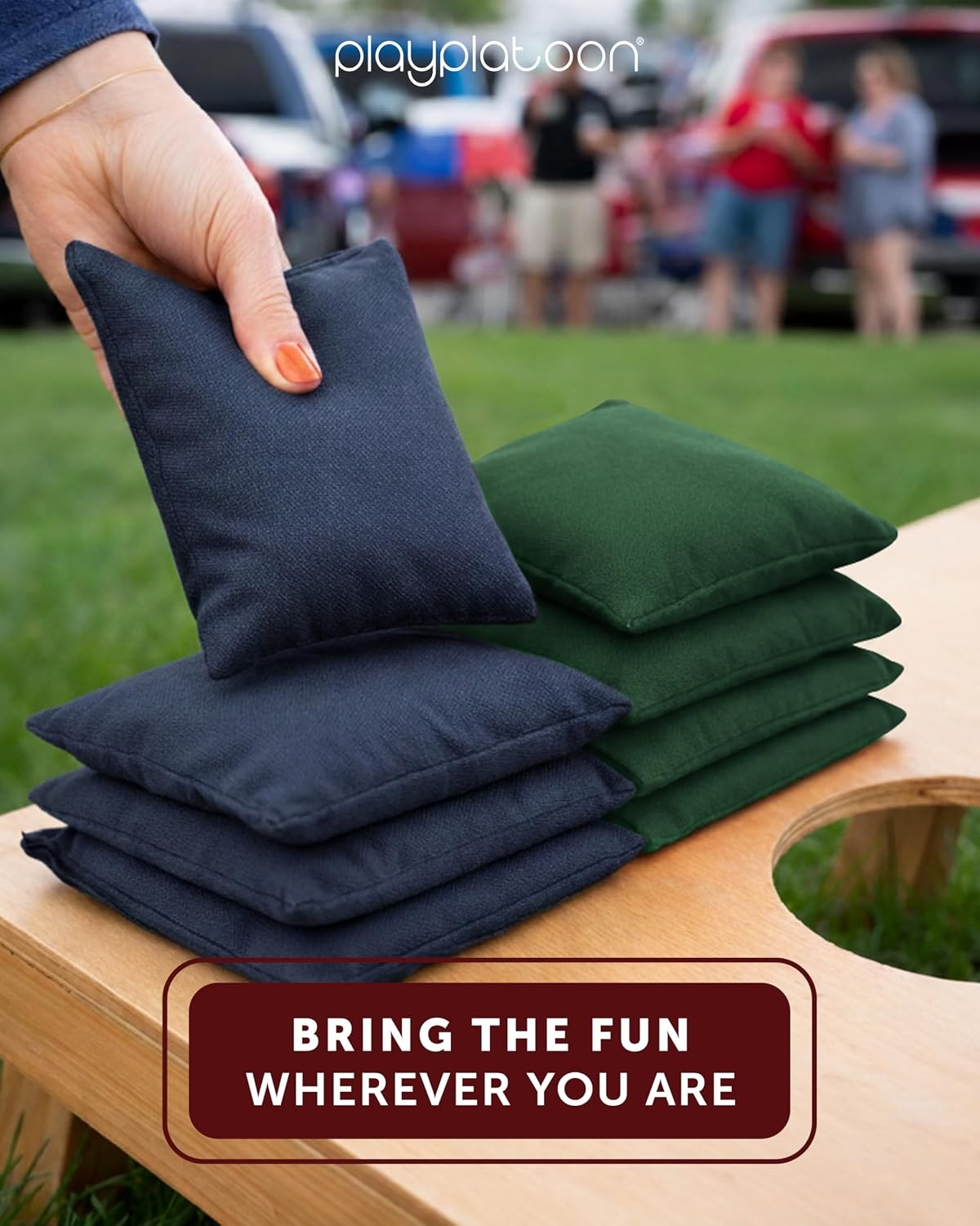 Play Platoon Premium Weather Resistant Duckcloth Cornhole Bags – Set of 8 Bean Bags for Corn Hole Game – Regulation Size & Weight(Hunter Green & Navy Blue) - view 2