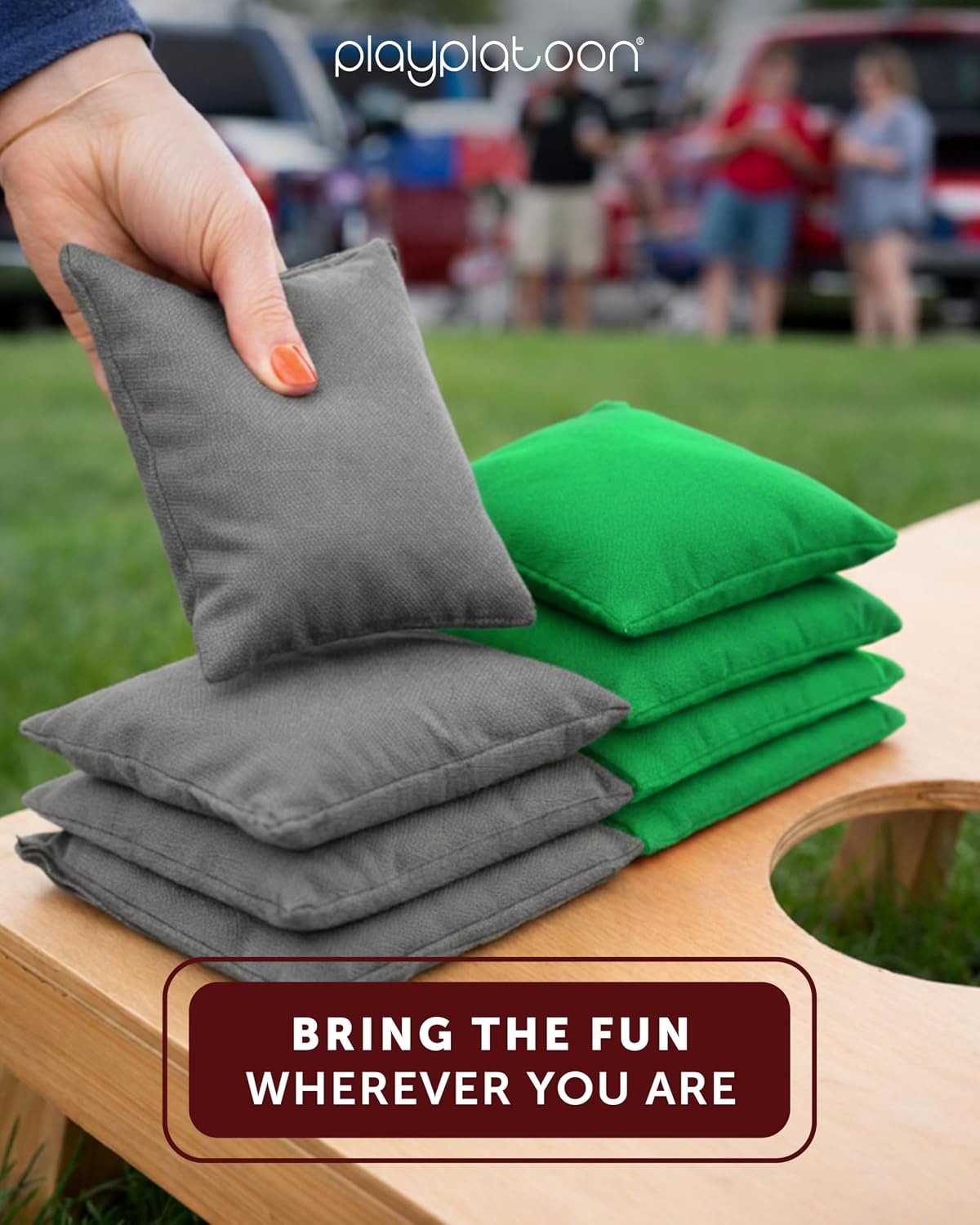 Play Platoon Premium Weather Resistant Duckcloth Cornhole Bags – Set of 8 Bean Bags for Corn Hole Game – Regulation Size & Weight(Green & Gray) - view 2