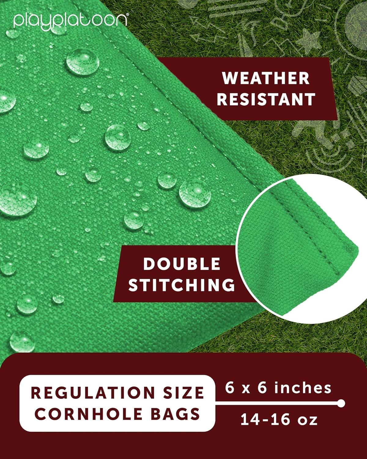 Play Platoon Cornhole Bags Weather Resistant- Set of 8 Regulation Bean Bags for Tossing- Official Professional Size & Weight Corn Hole Bags Two Color All Weather Cornhole Beans Bag Set with Tote Bag(Green & Black)