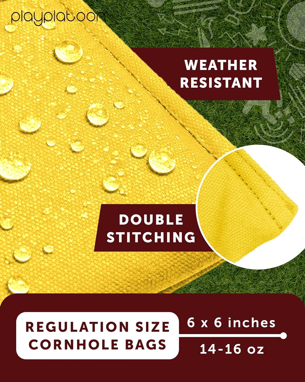 Play Platoon Premium Weather Resistant Duckcloth Cornhole Bags – Set of 8 Bean Bags for Corn Hole Game – Regulation Size & Weight(Teal & Yellow)
