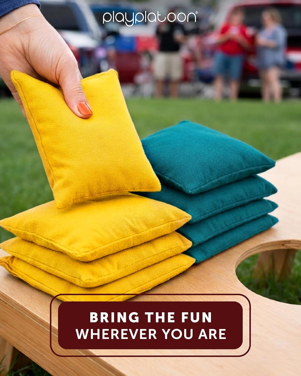 Play Platoon Premium Weather Resistant Duckcloth Cornhole Bags – Set of 8 Bean Bags for Corn Hole Game – Regulation Size & Weight(Teal & Yellow) - view 2