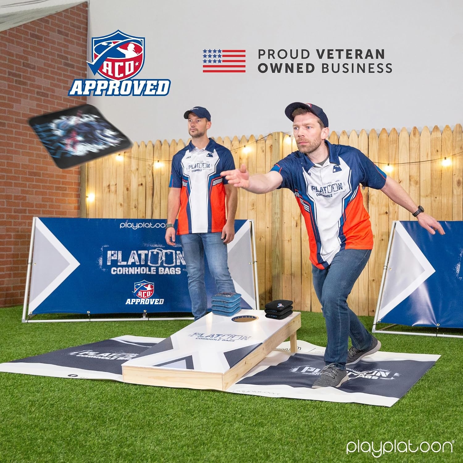 Play Platoon Cornhole Bags Set of 8 Regulation Professional Corn Hole Bean Bags ACO Approved, Competition Weight, Slick and Stick(Black/ Slate Blue Hades & Cerberus) - view 3