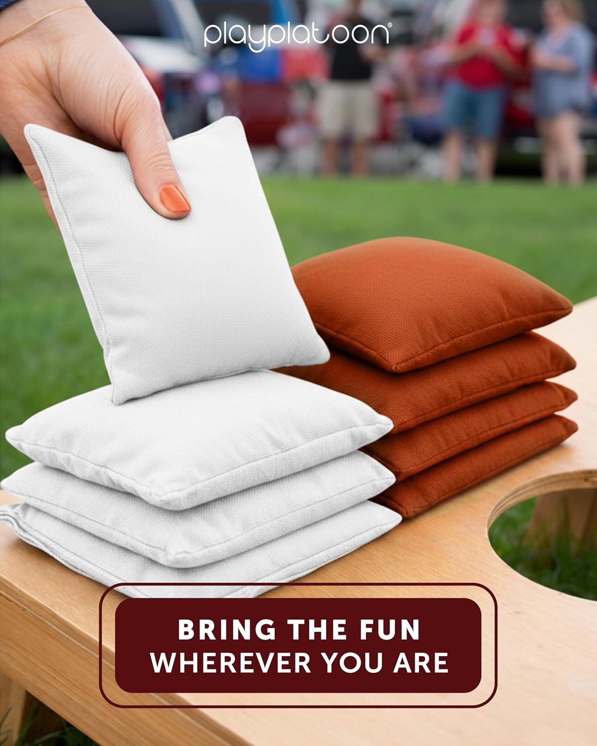 Play Platoon Premium Weather Resistant Duckcloth Cornhole Bags – Set of 8 Bean Bags for Corn Hole Game – Regulation Size & Weight(White & Burnt Orange) - view 2