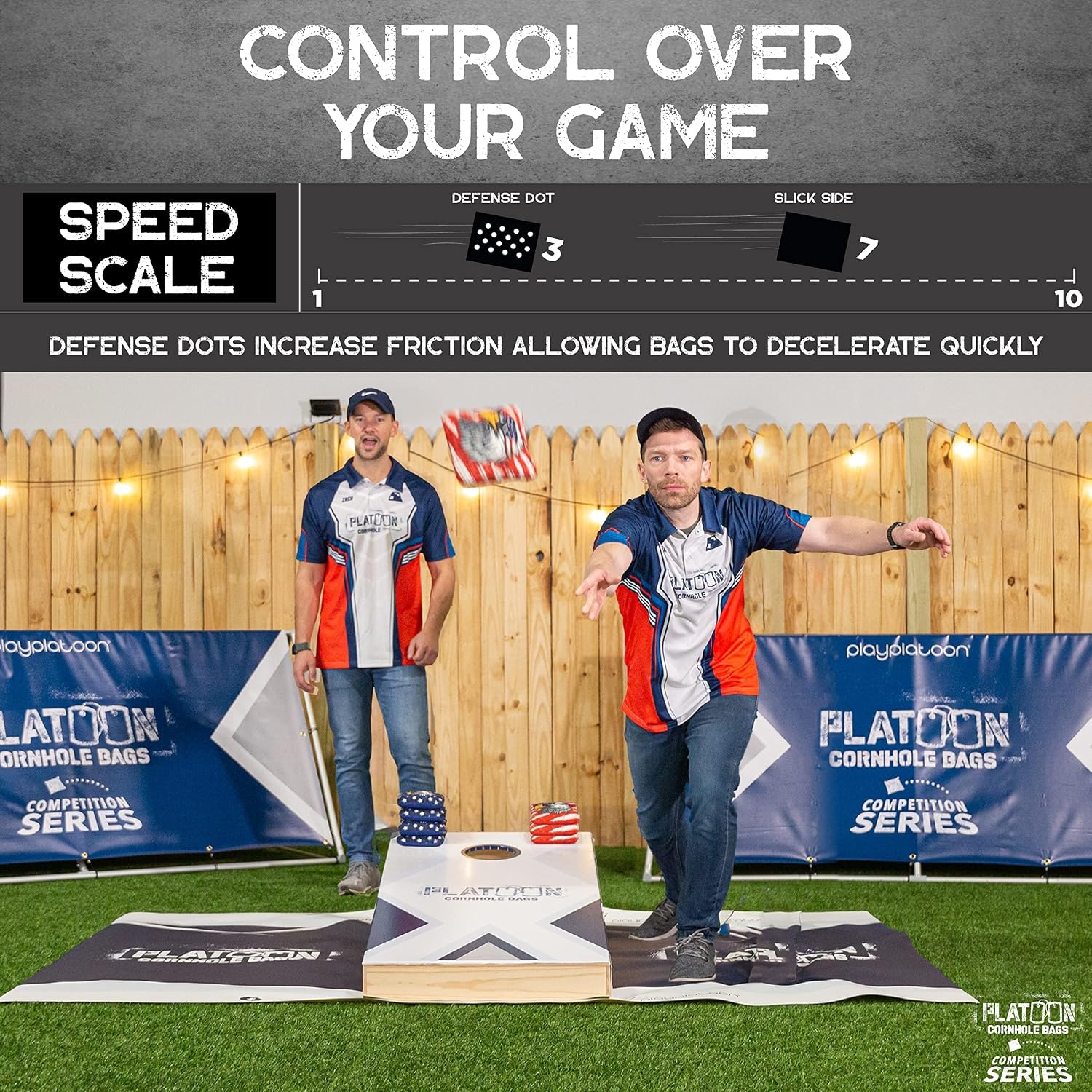 Play Platoon Competition Series Cornhole Bags Set of 8 Regulation Professional Weight Double Sided Slick and Stick with Rubber Sticky Dot Slow Side for Pro Corn Hole Bean Bag Toss Game-Designed in USA(Stars/Stripes Eagle) - view 3