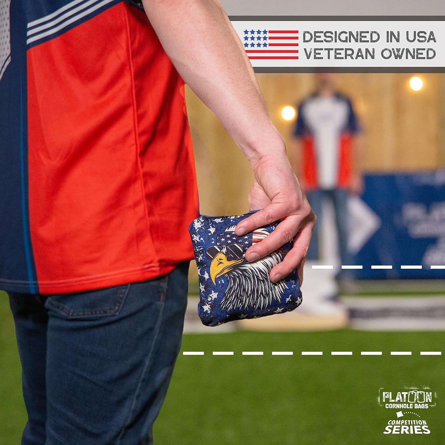 Play Platoon Competition Series Cornhole Bags Set of 8 Regulation Professional Weight Double Sided Slick and Stick with Rubber Sticky Dot Slow Side for Pro Corn Hole Bean Bag Toss Game-Designed in USA(Stars/Stripes Eagle) - view 4