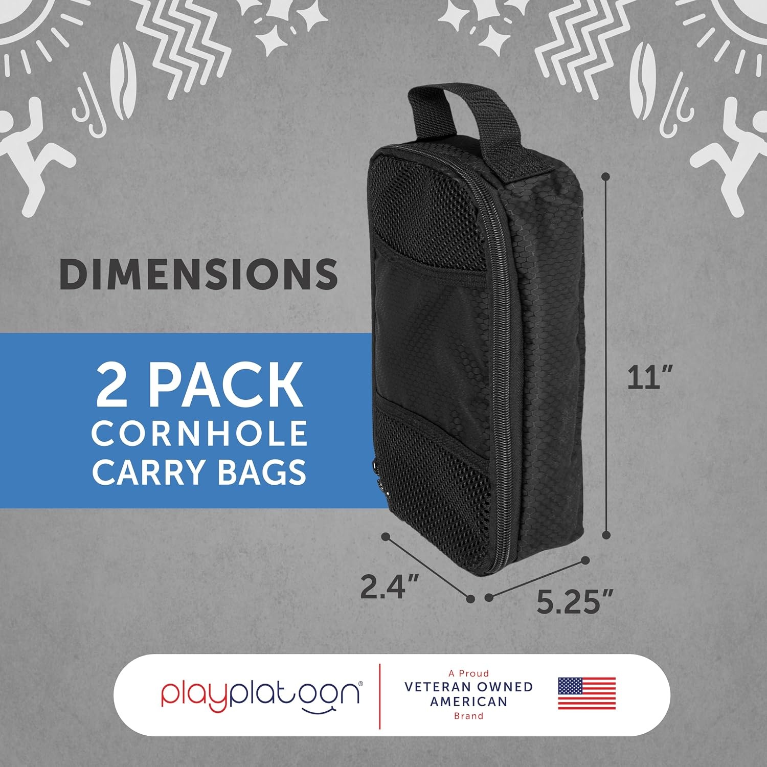 Play Platoon Cornhole Bag Carrying Bag, with 4 Separation Pouches, Black(Long)