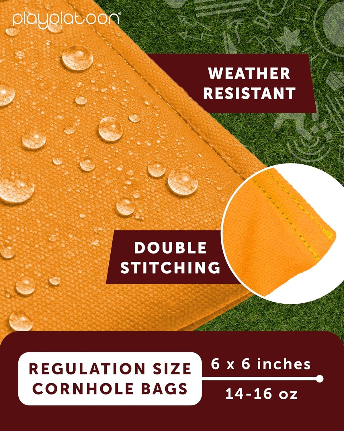 Play Platoon Premium Weather Resistant Duckcloth Cornhole Bags – Set of 8 Bean Bags for Corn Hole Game – Regulation Size & Weight(Blue & Orange)